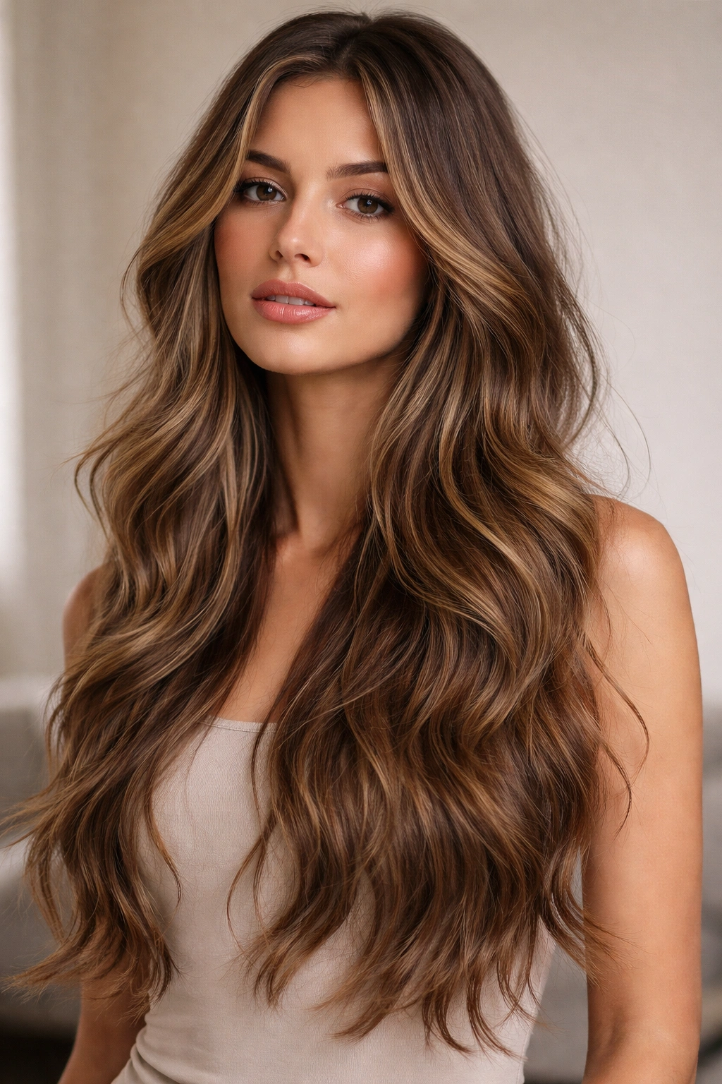 Long textured layers in wavy hair creating natural movement
