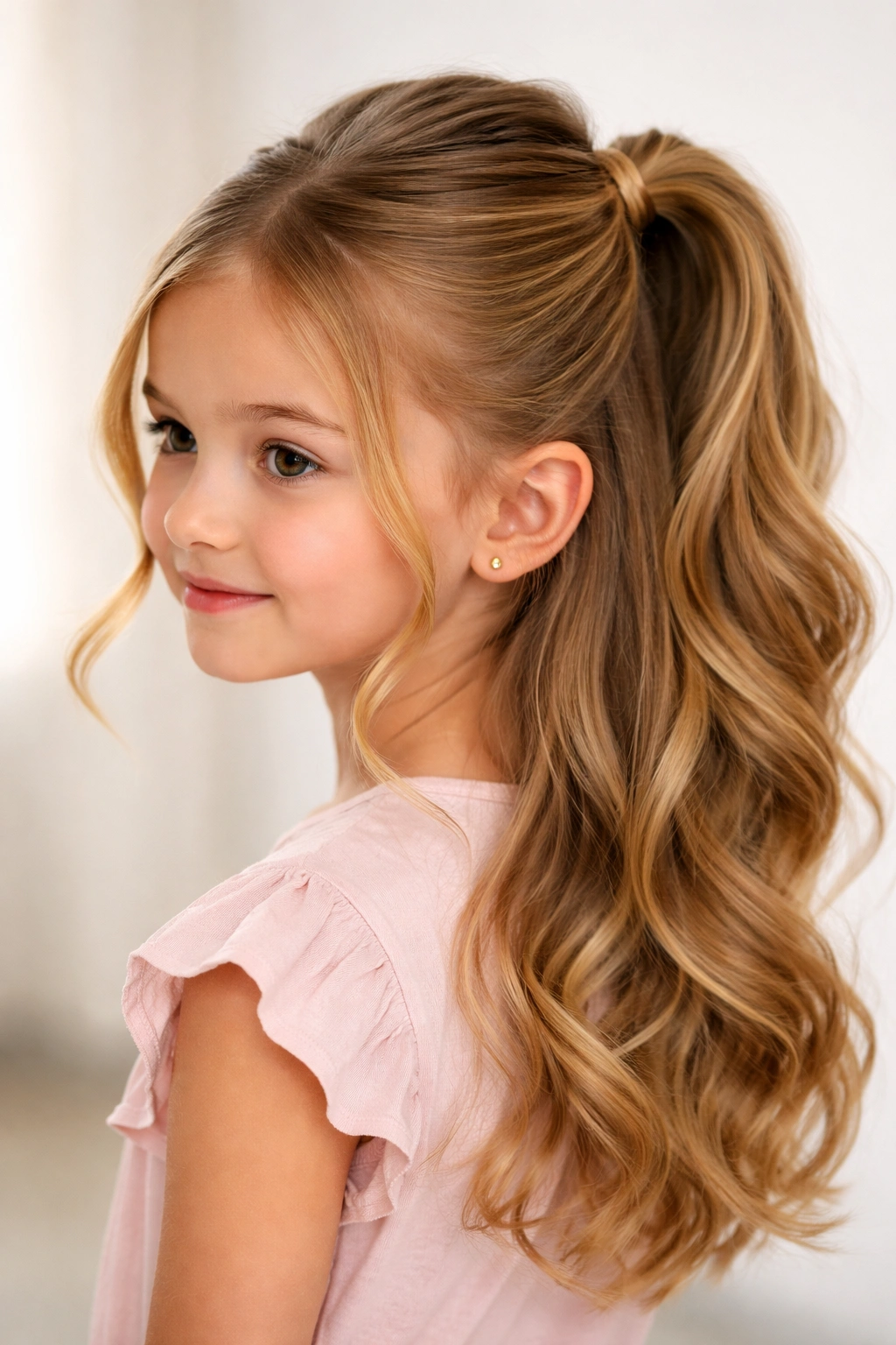 Child with a looped half-up ponytail at the crown