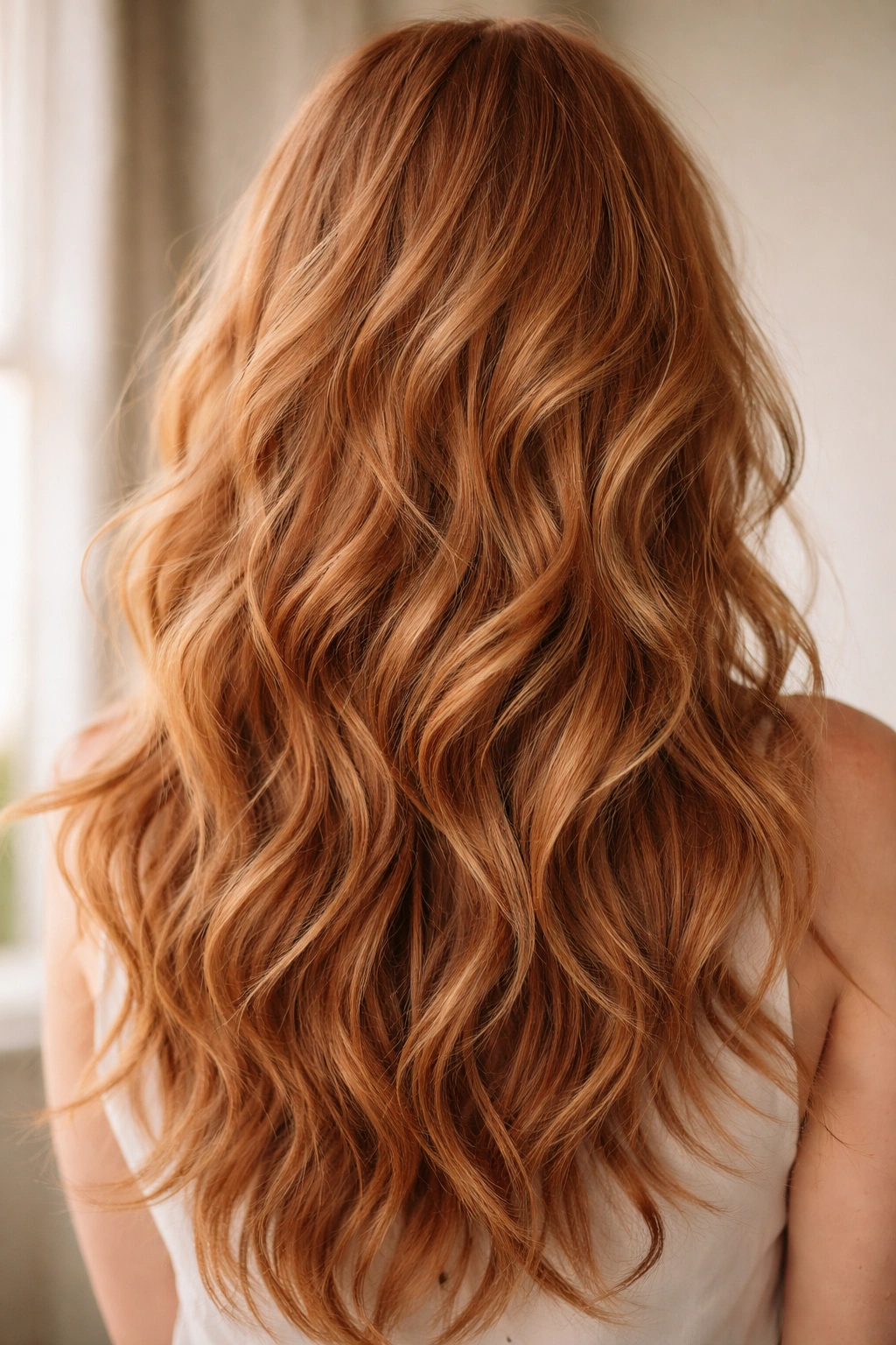 Strawberry blonde loose messy waves with layered texture