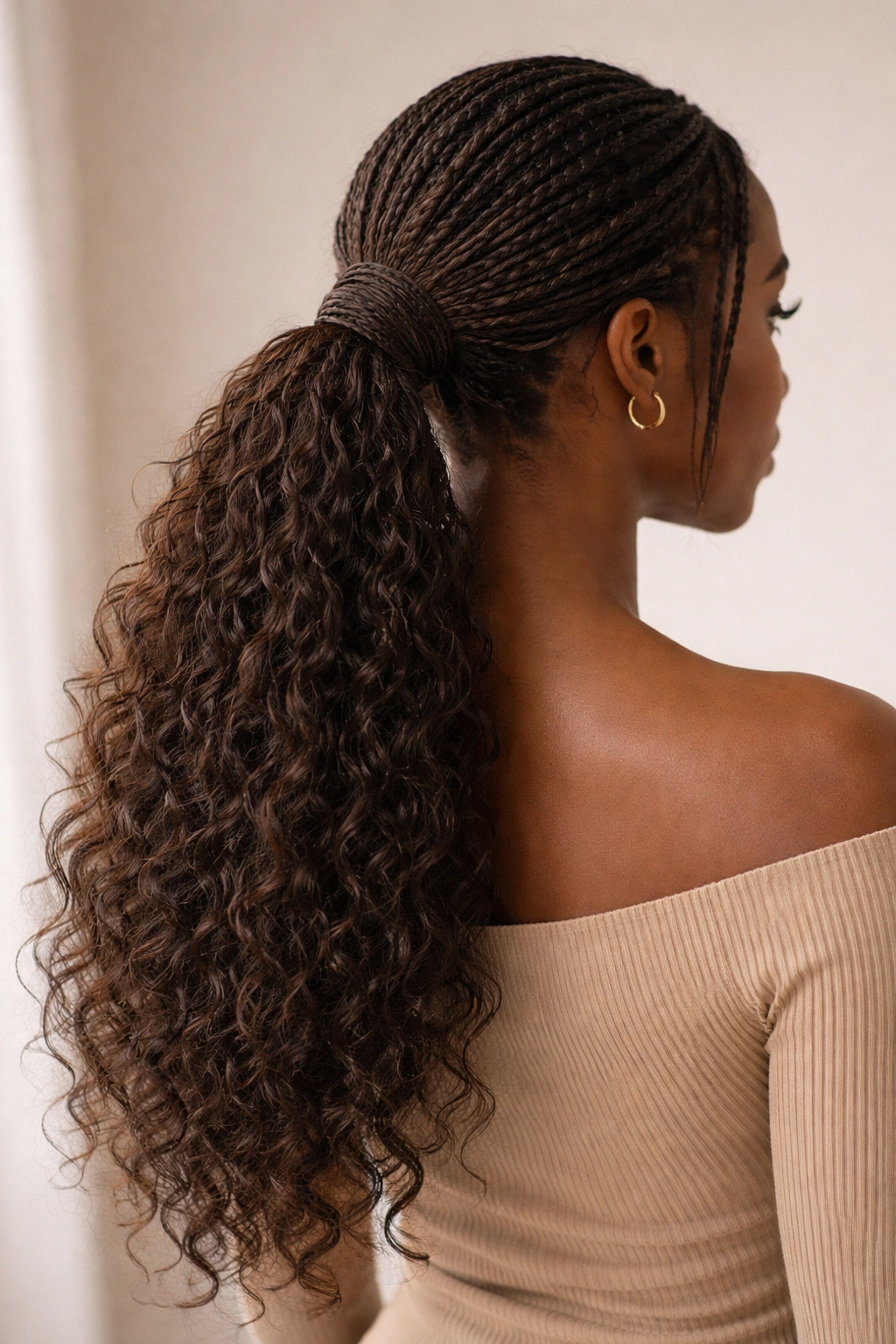 Low ponytail with textured weave for movement and dimension