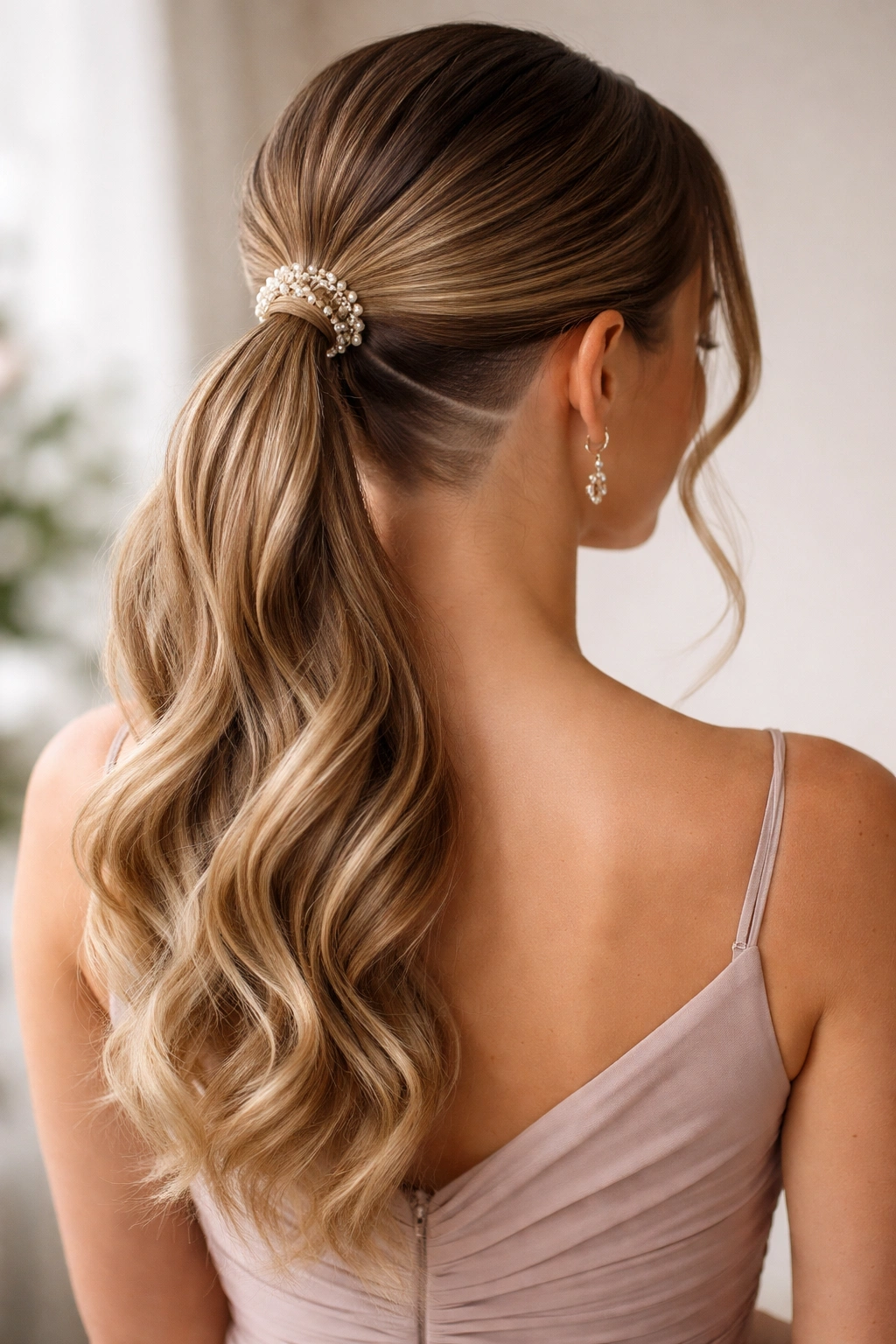 Low ponytail hairstyle showing undercut detail at the nape