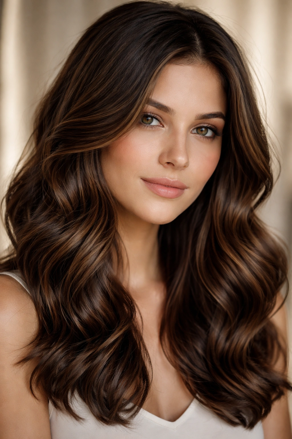 Brunette hair with lowlights and waves