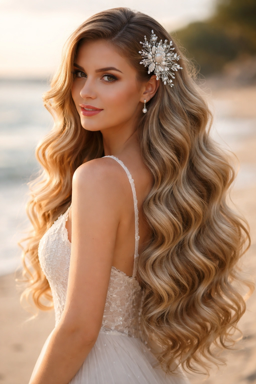 Mermaid-inspired waves with a decorative accessory on one side