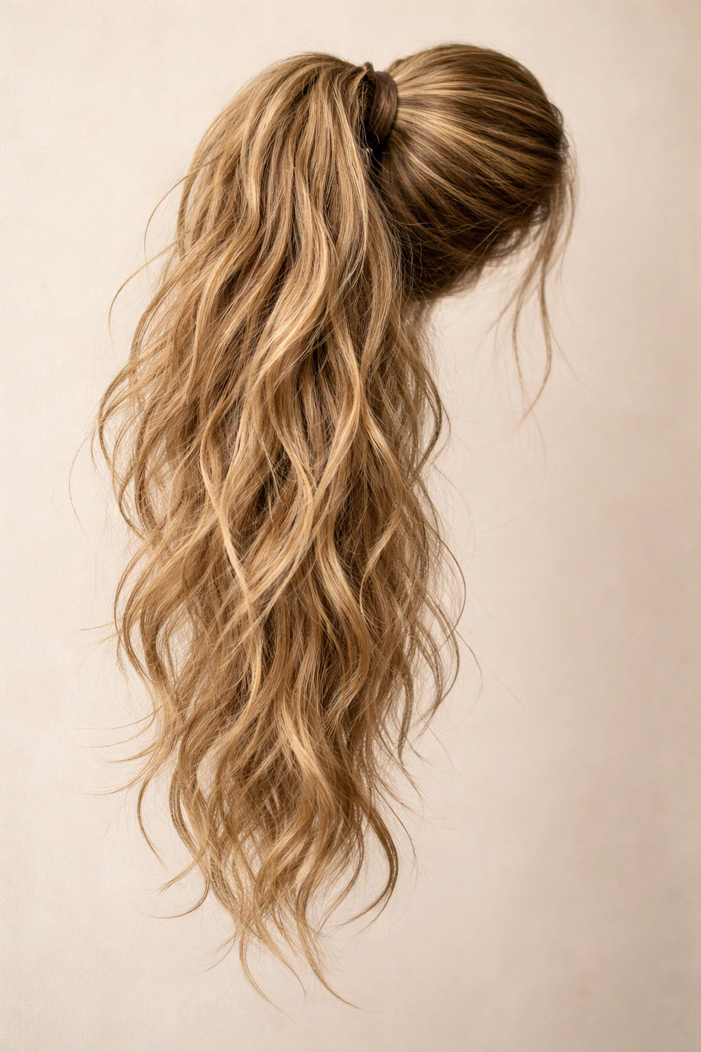 Textured messy ponytail extension with loose waves