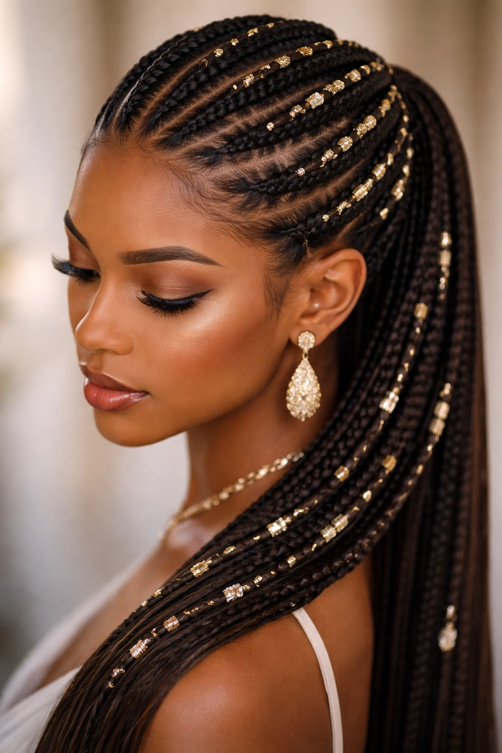 Cornrows with metallic accents for a sophisticated date-night hairstyle