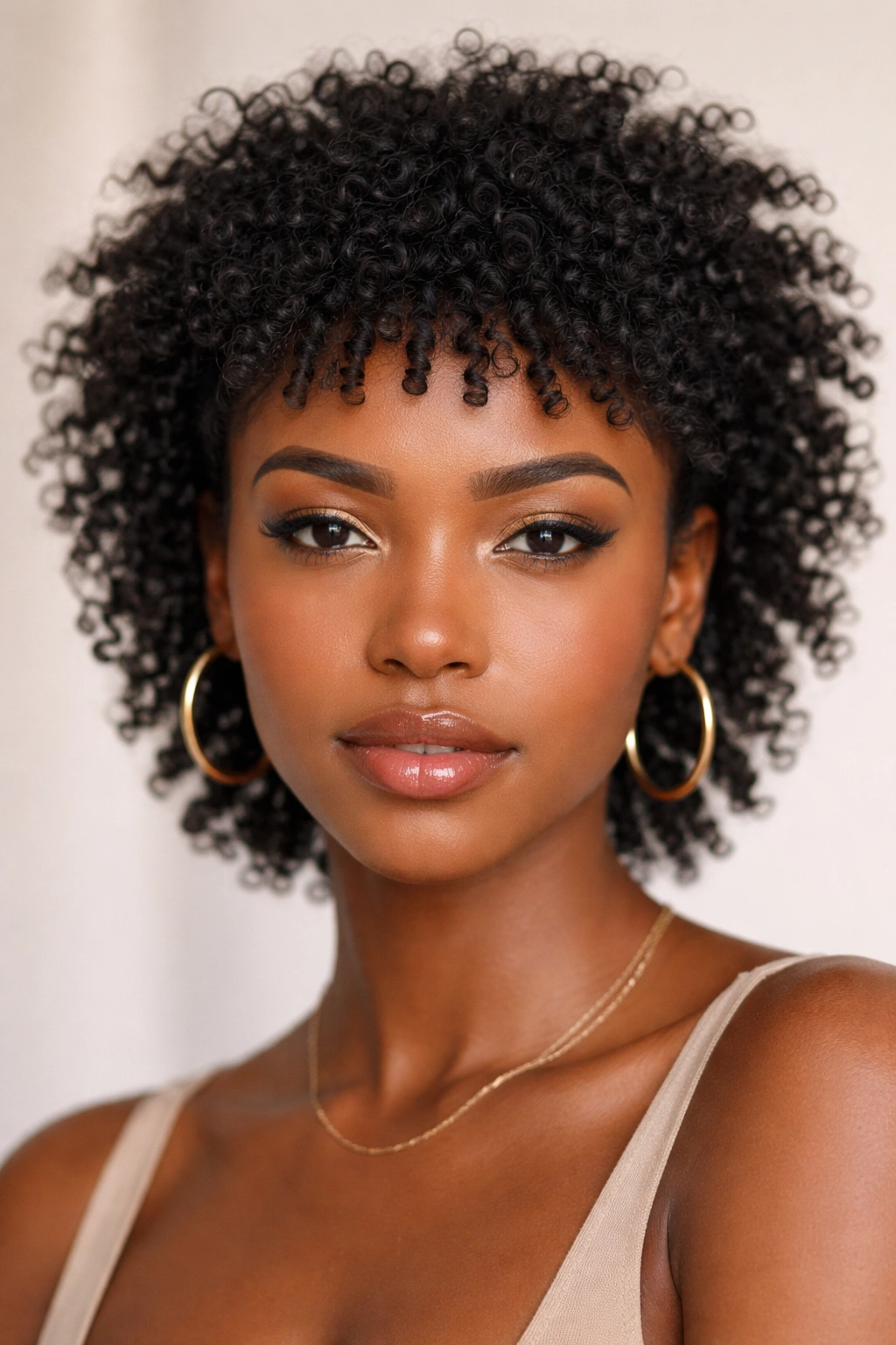Close-up of textured micro-bangs on coily hair