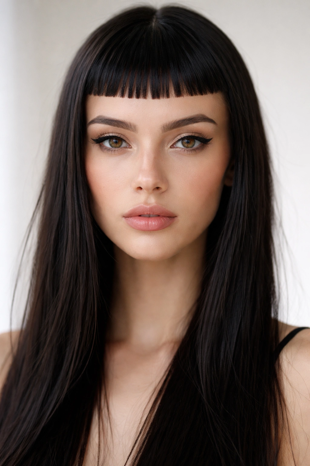 Close-up of ultra-short micro bangs on straight hair
