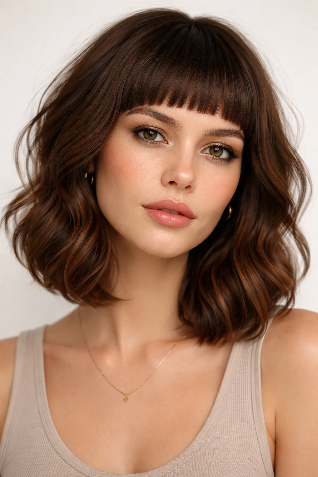 Micro fringe with wavy brown layers and soft waves