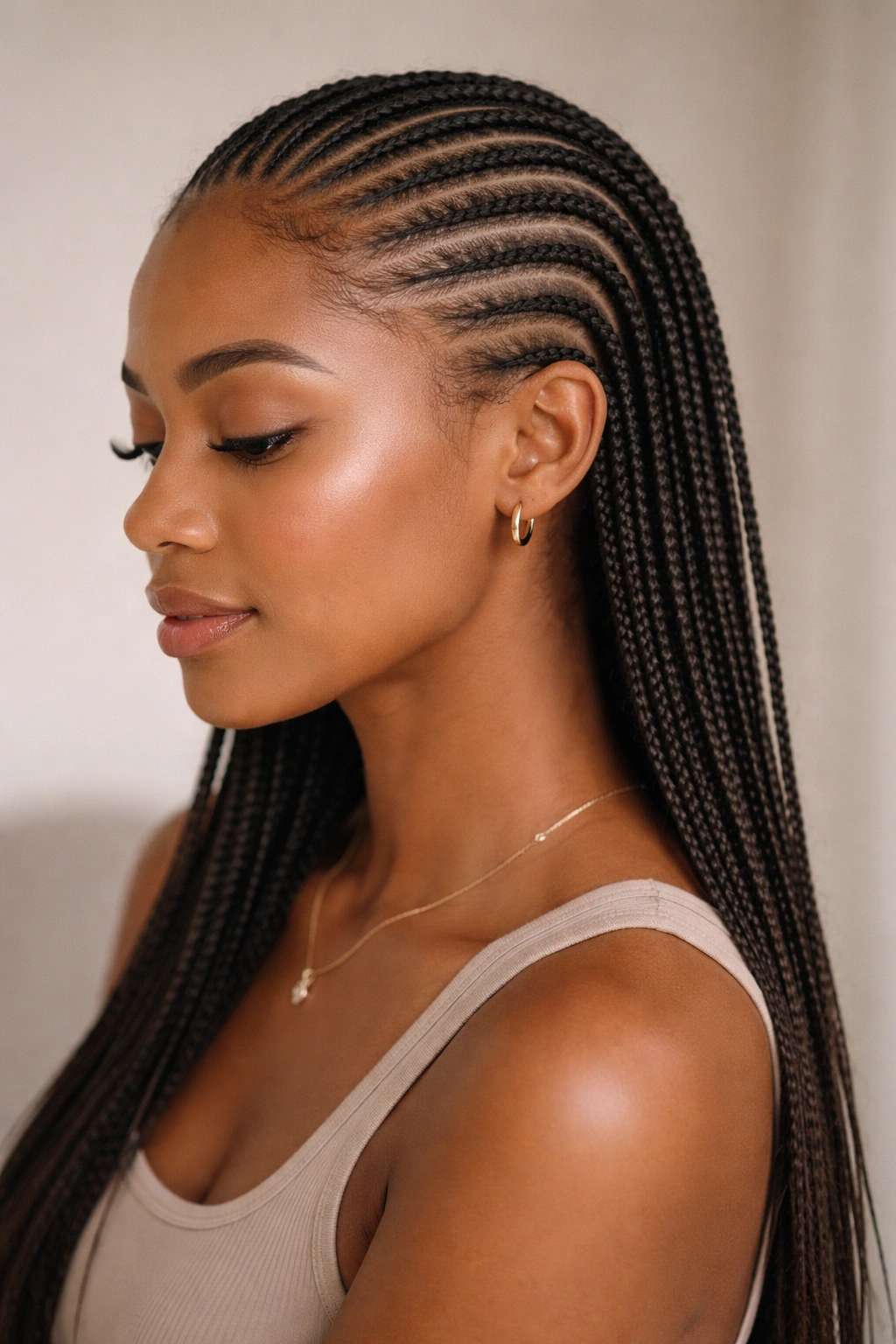 Micro cornrows with minimal tension on sensitive scalp