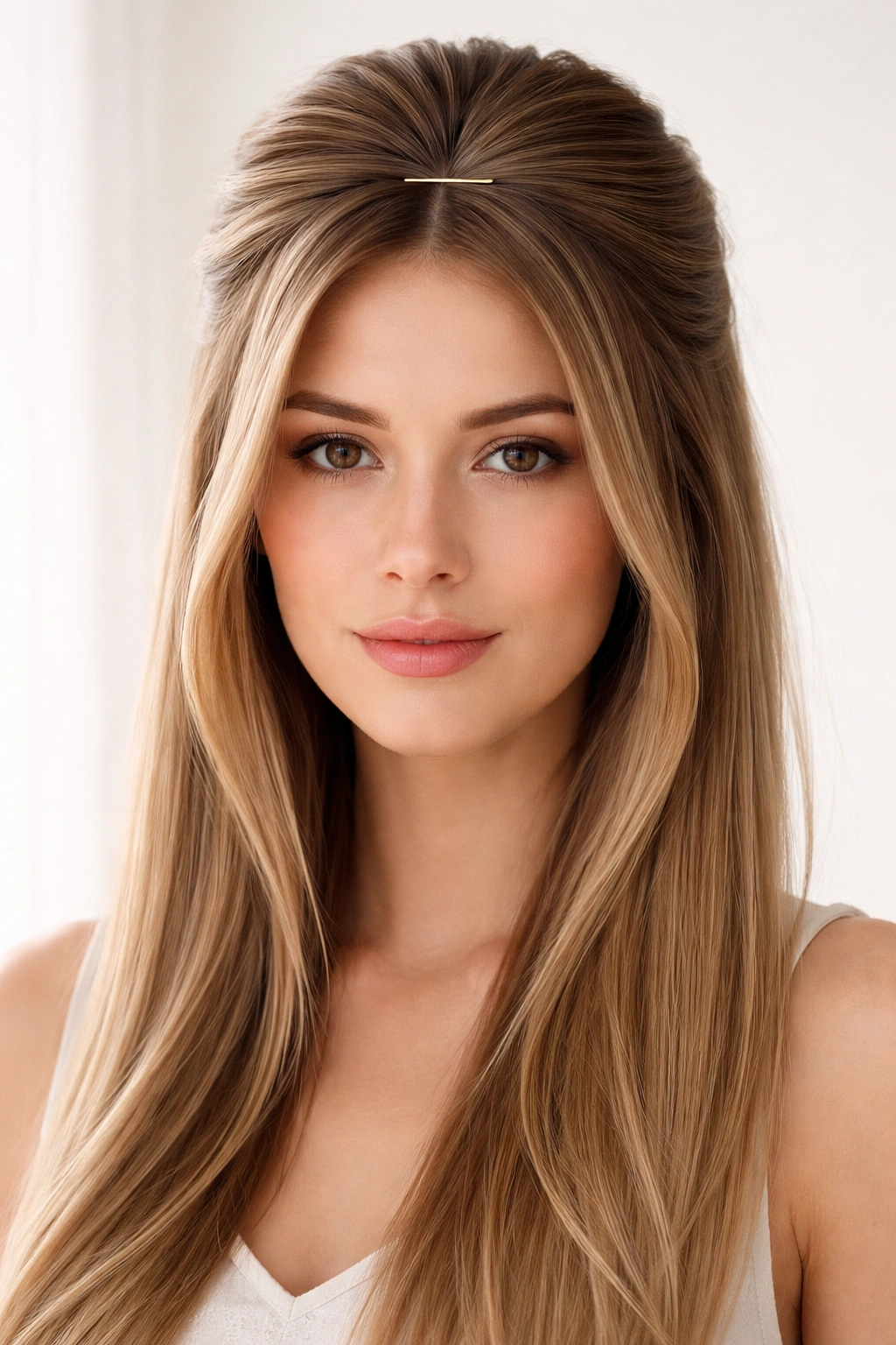 The Minimalist Bobby Pin hairstyle with a single pin at the crown