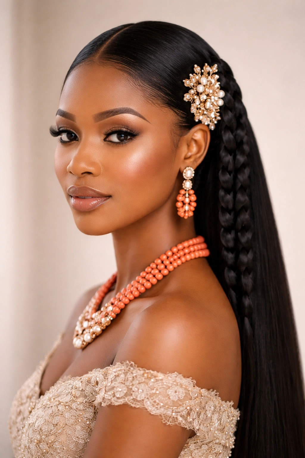 Minimalist Igbo bridal braids with a single ornament