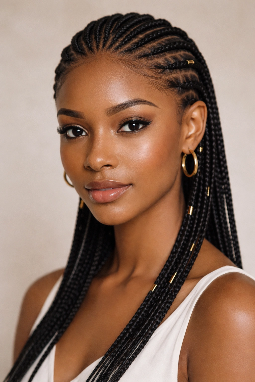 Minimalist Fulani braids with subtle gold bar accents