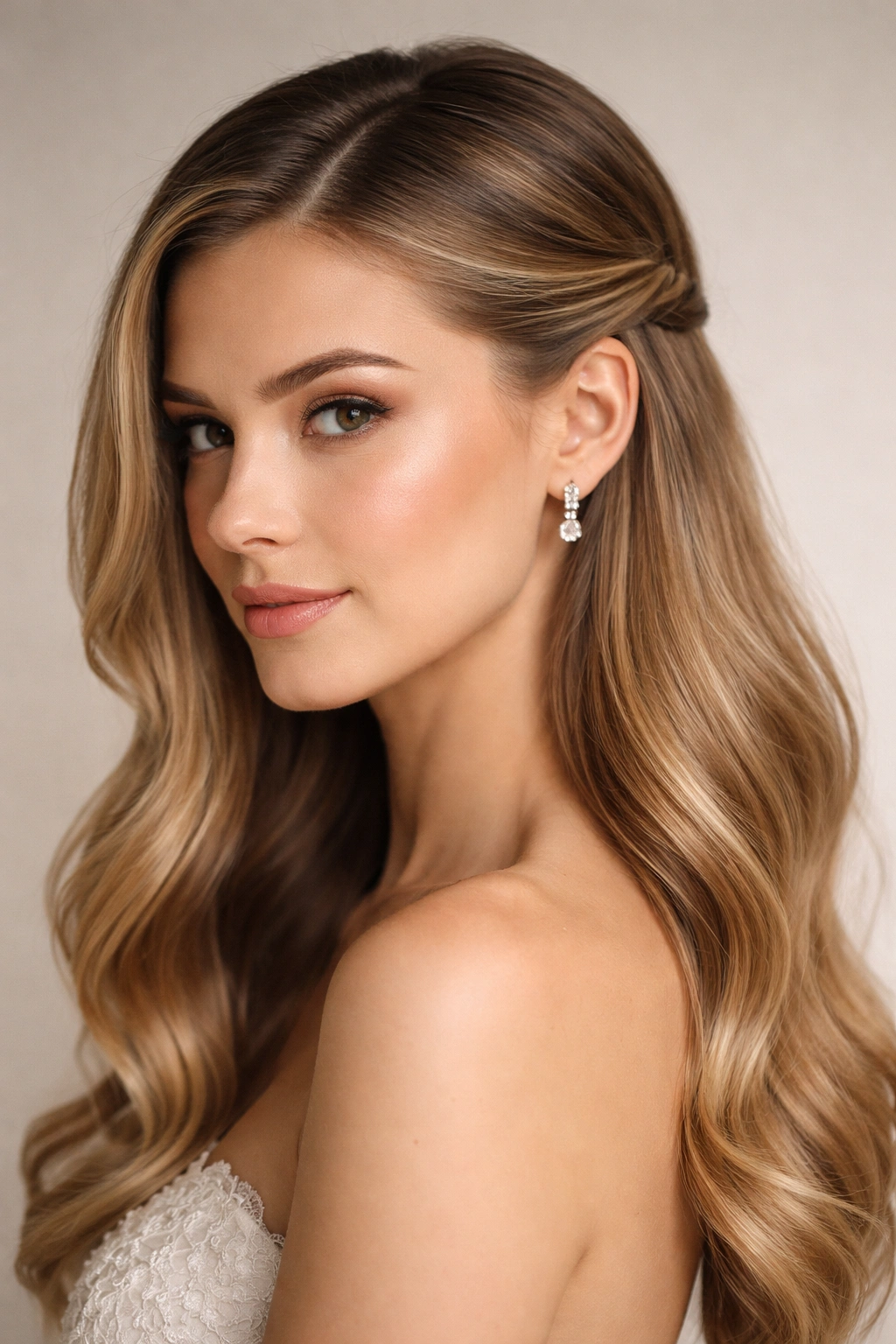 Side-profile view of a minimalist half-up with a sleek twist behind the ear.