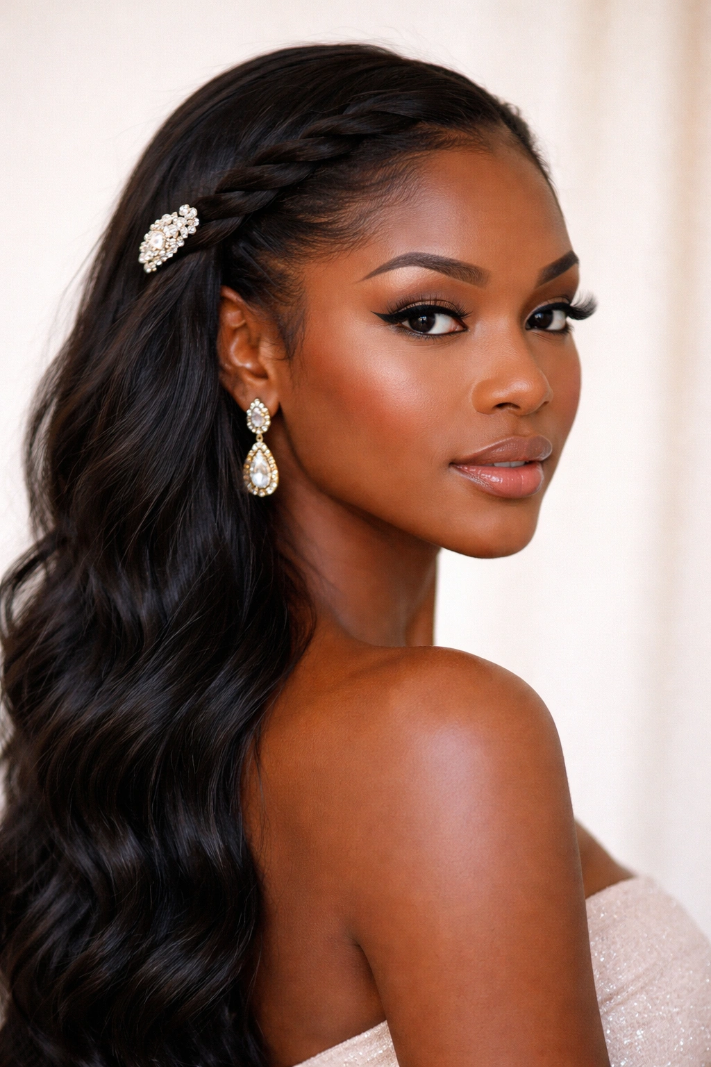 Close-up of minimalist single-twist hairstyle with a statement comb