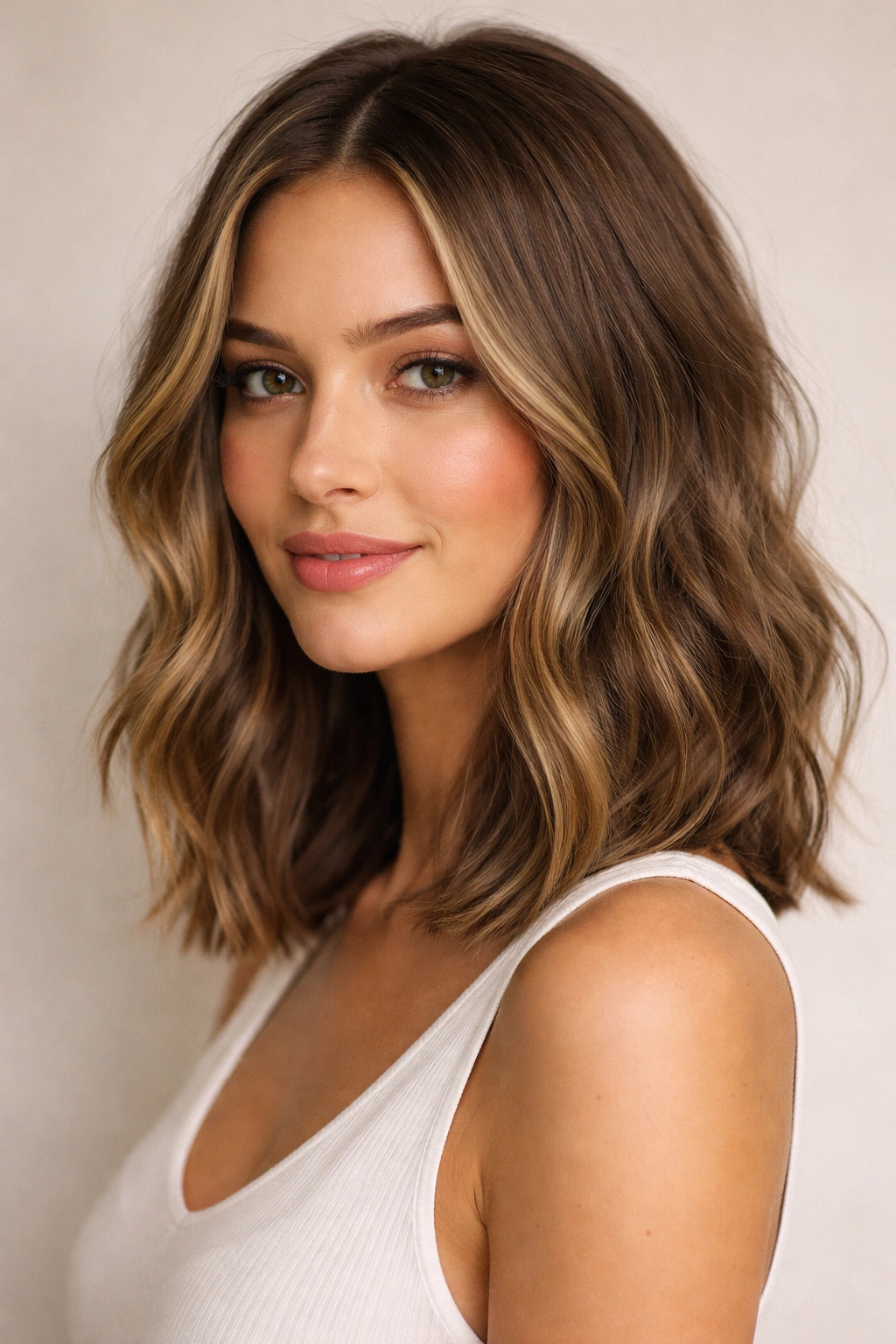 Long bob with face-framing waves highlighting oval face shape