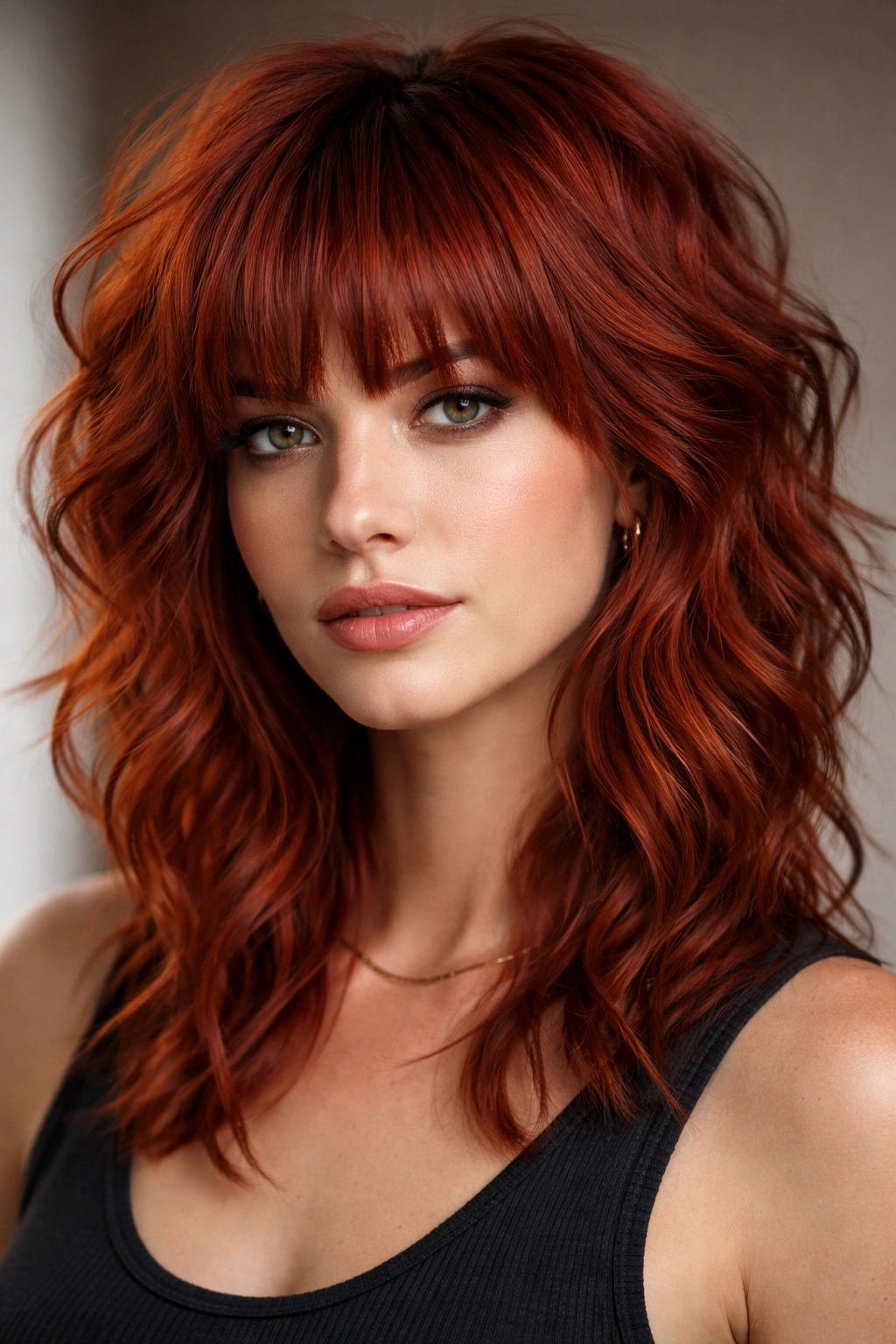 Head-and-shoulders portrait of a model with modern shag and disconnected bangs