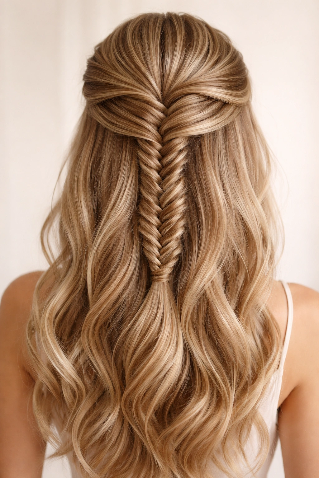 Close-up of Modern Twisted Fishtail showing geometric braid twists.