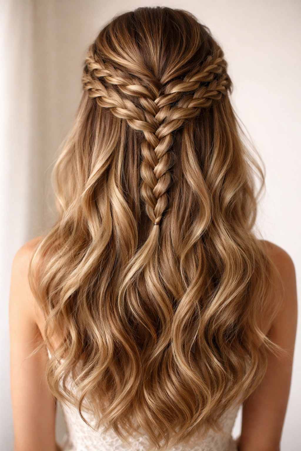 Back view showing multiple small braids cascading into loose waves