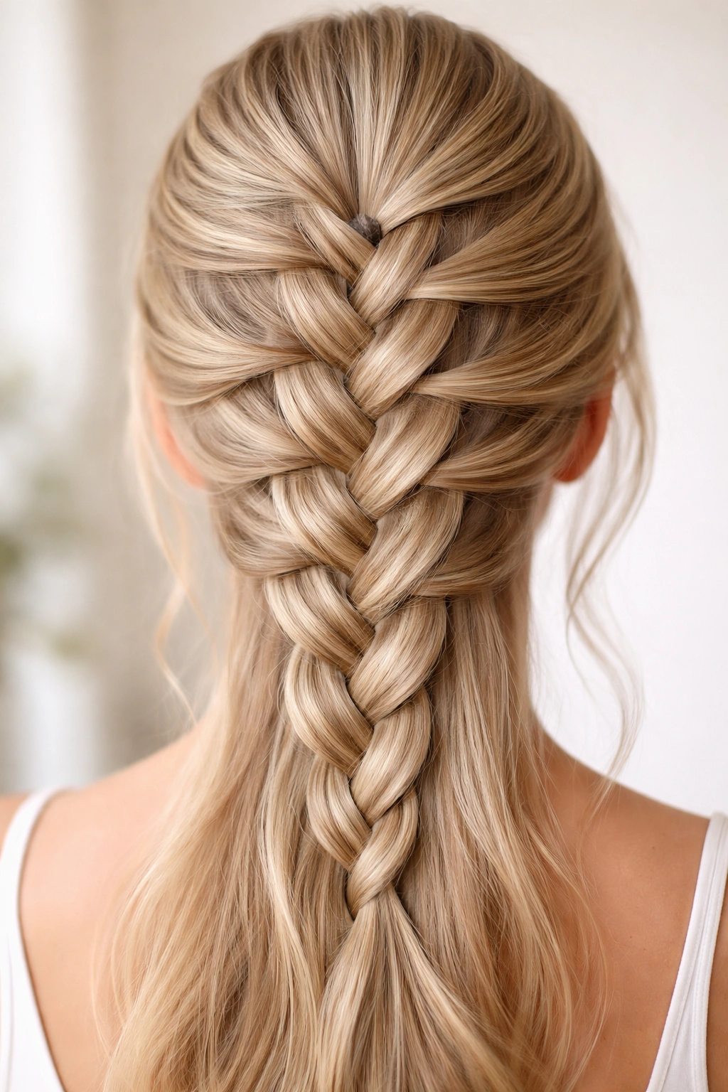 Four-strand pancake French braid on fine hair showing texture