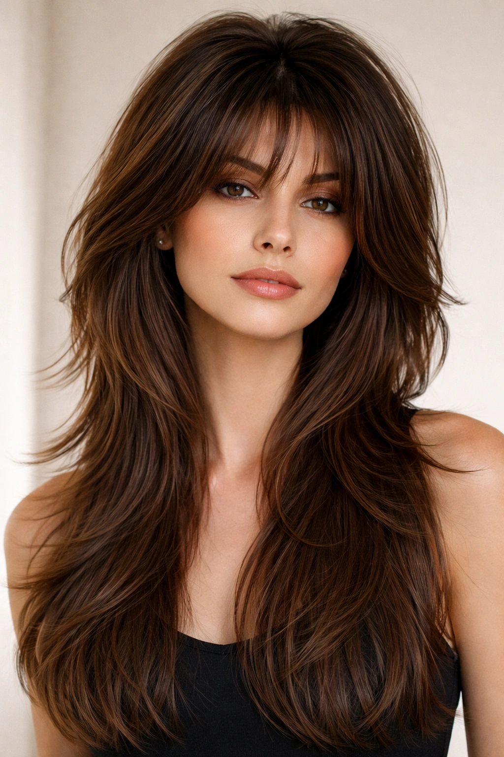 Close-up of straight hair with crown-heavy octopus layers creating volume