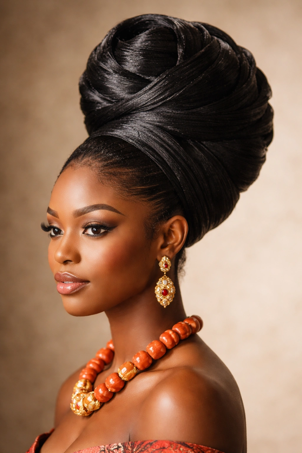 Portrait of Olugbogodo updo with crown-like wrapping