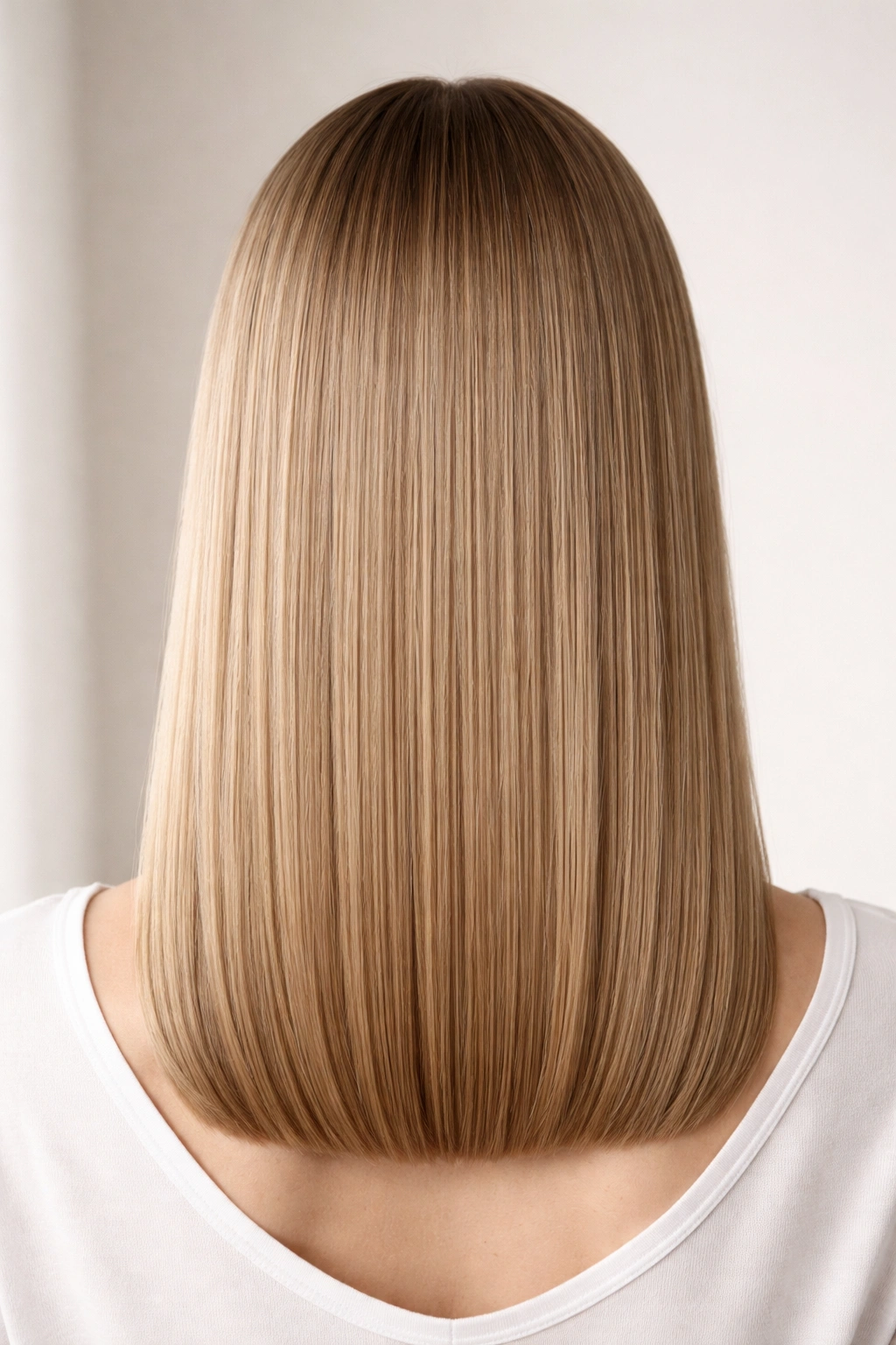 Portrait of one-length blunt cut hair with uniform length.