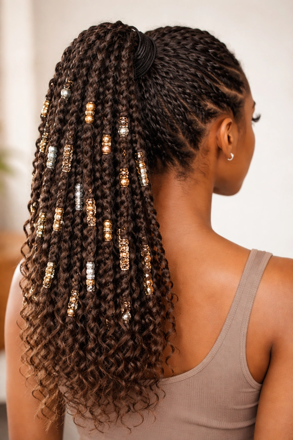 Passion twists ponytail with mixed metallic beads