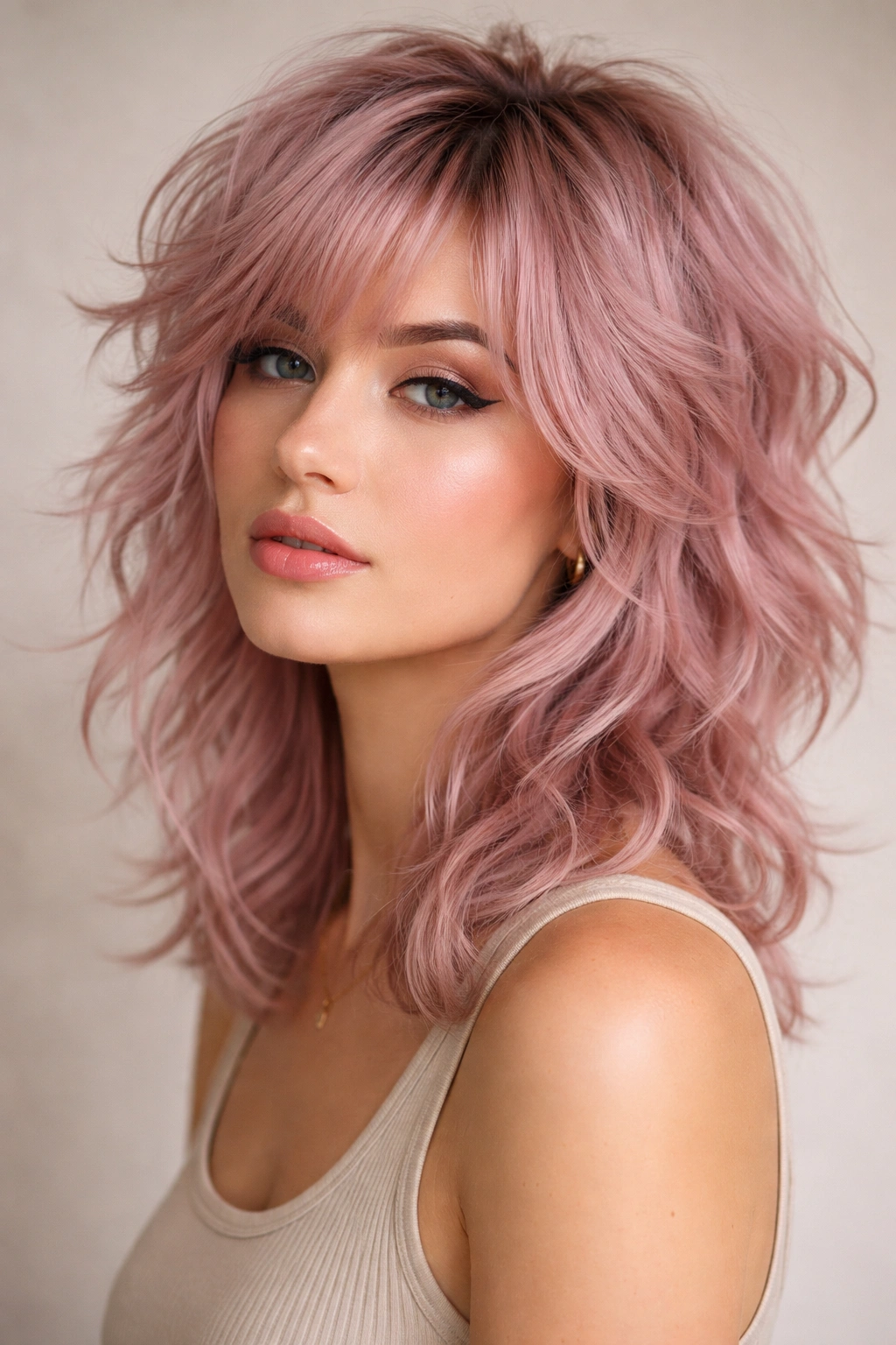 Pastel pink shag with textured movement in studio lighting