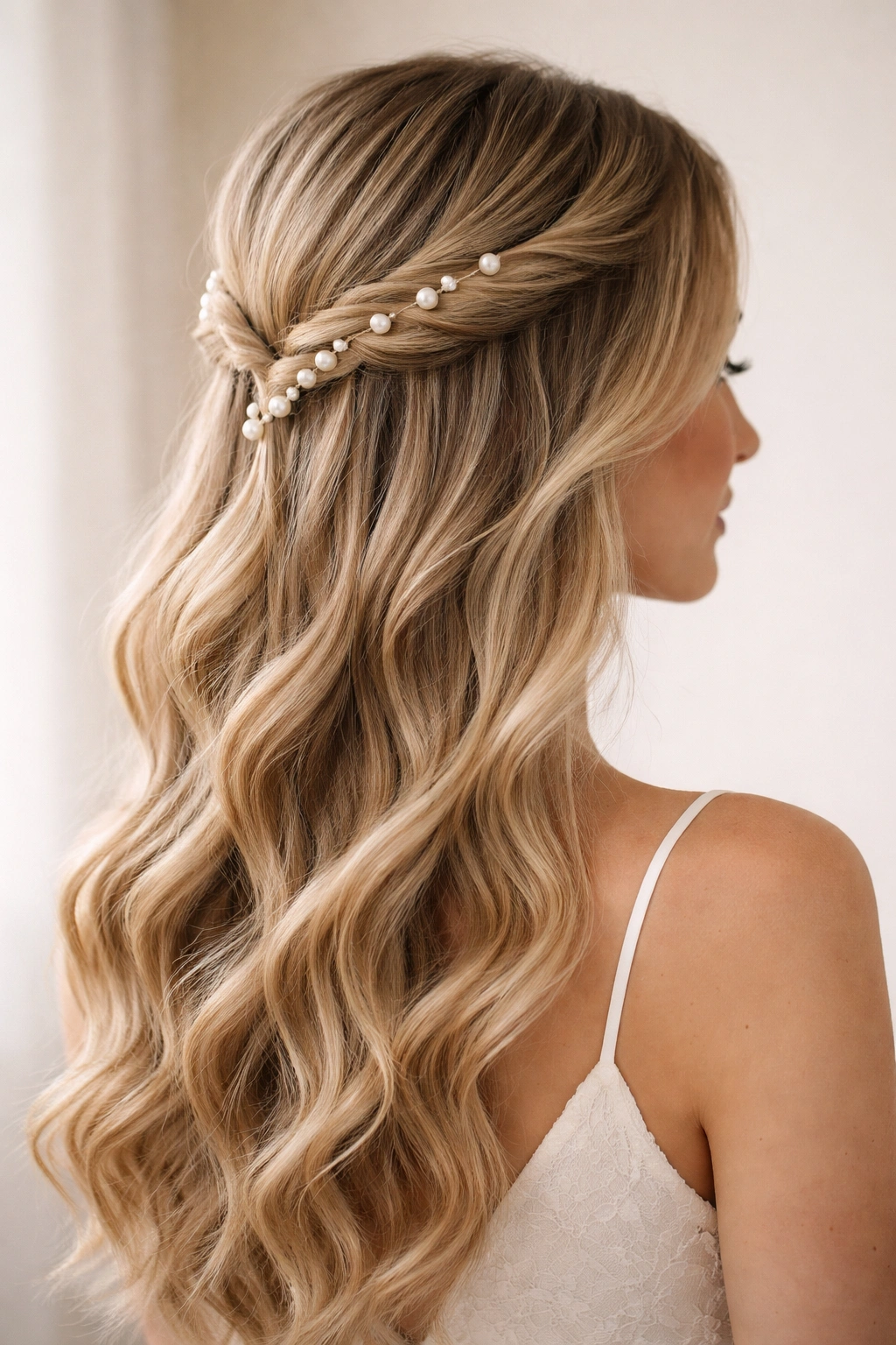 Twisted waves with visible pearl pins arranged along the twists
