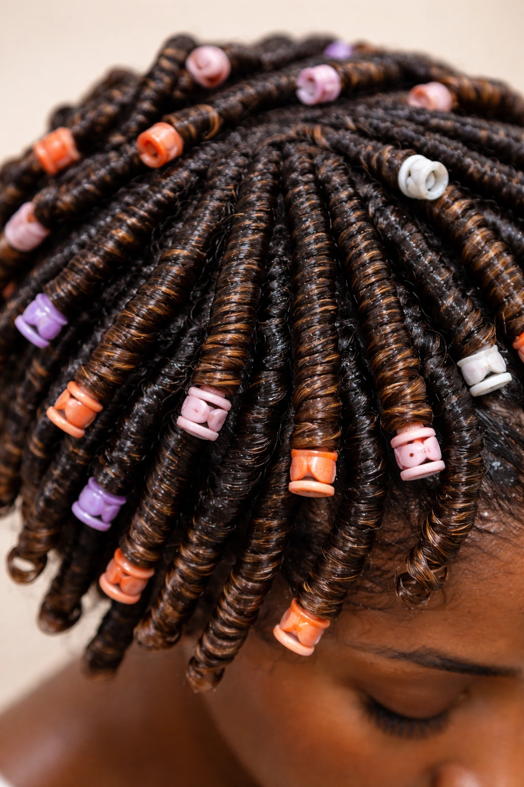 Twists wrapped around perm rods forming uniform spirals