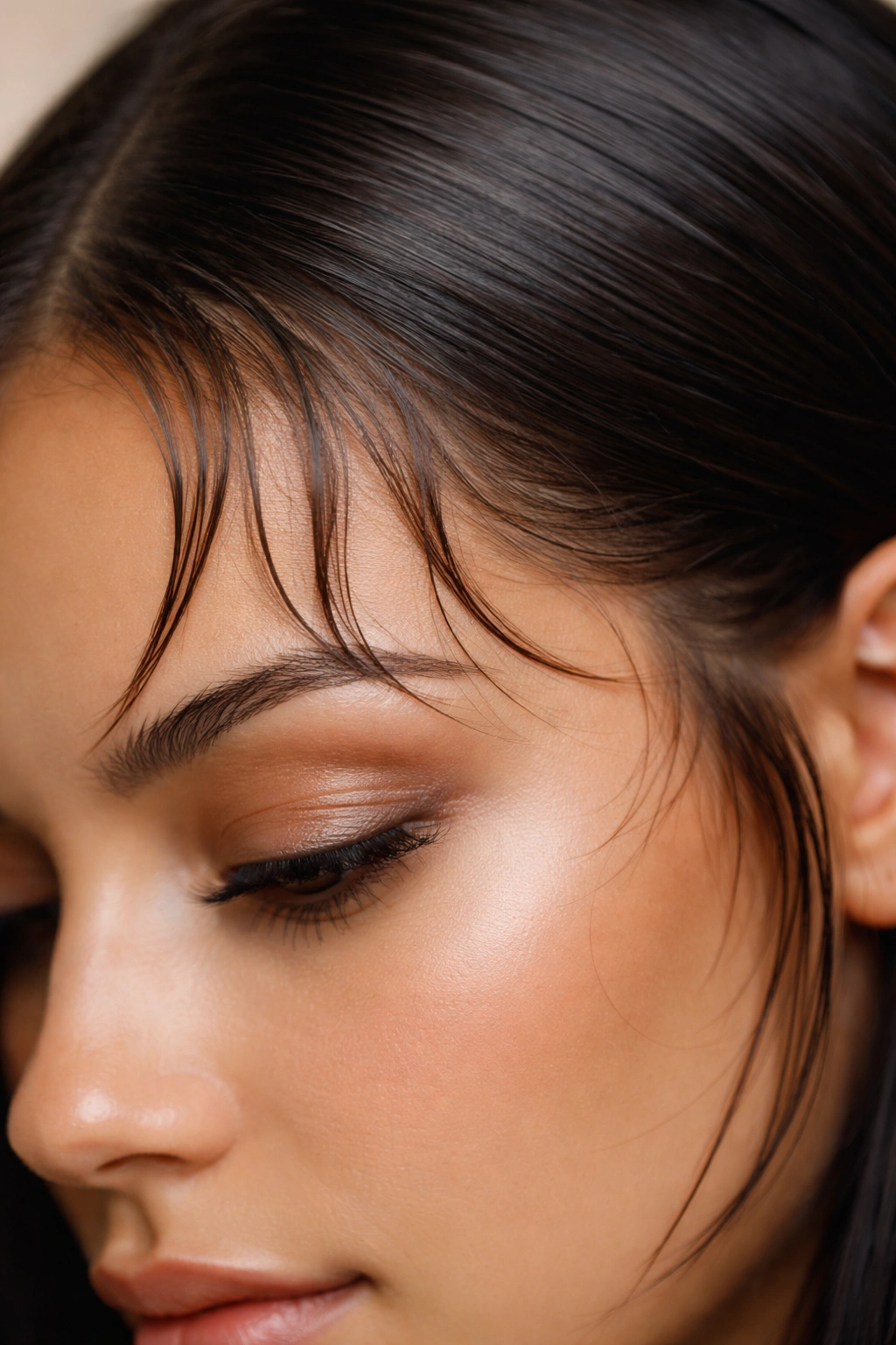 Close-up of straight hair edges with tiny textured sections along the hairline