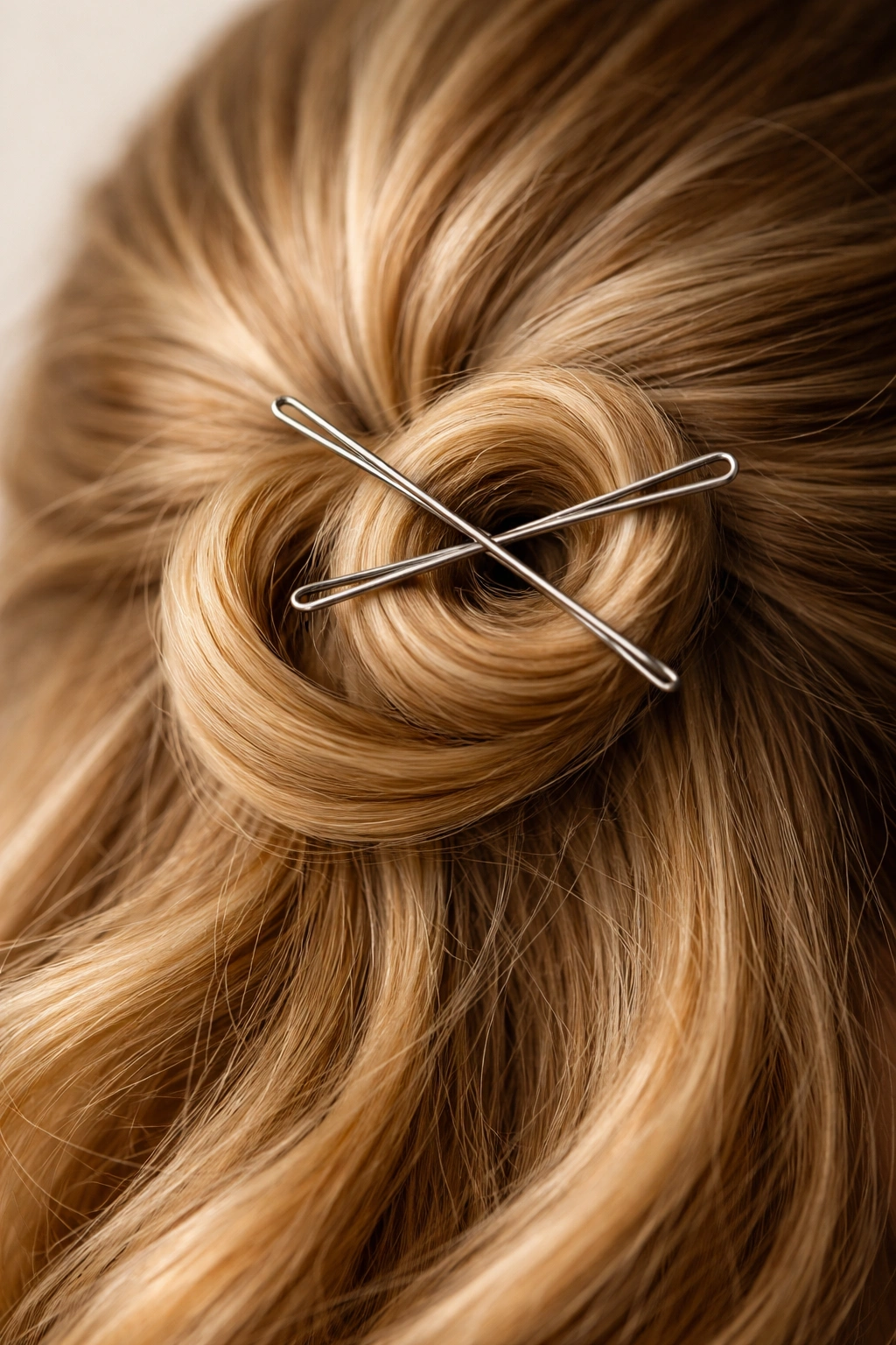 Pin curls secured with two pins in an X formation