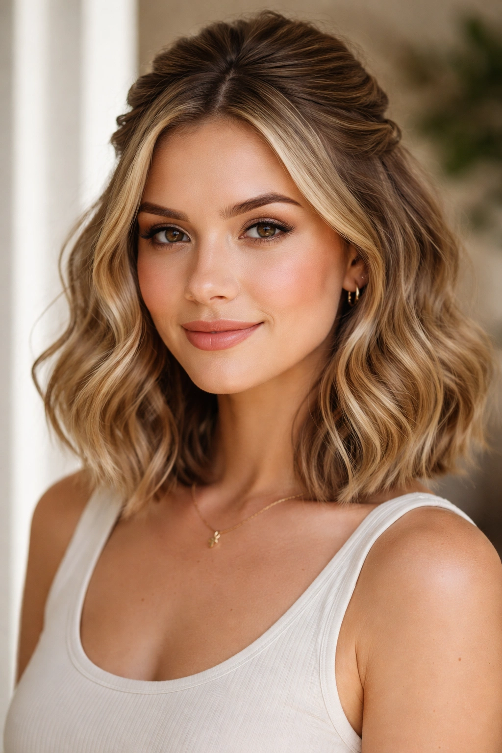 Wavy bob with pinned-back waves creating an open-face look
