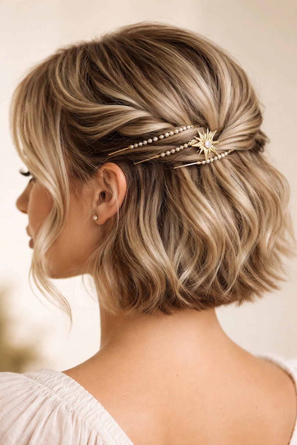 Twisted section secured with decorative bobby pins visible along the twist