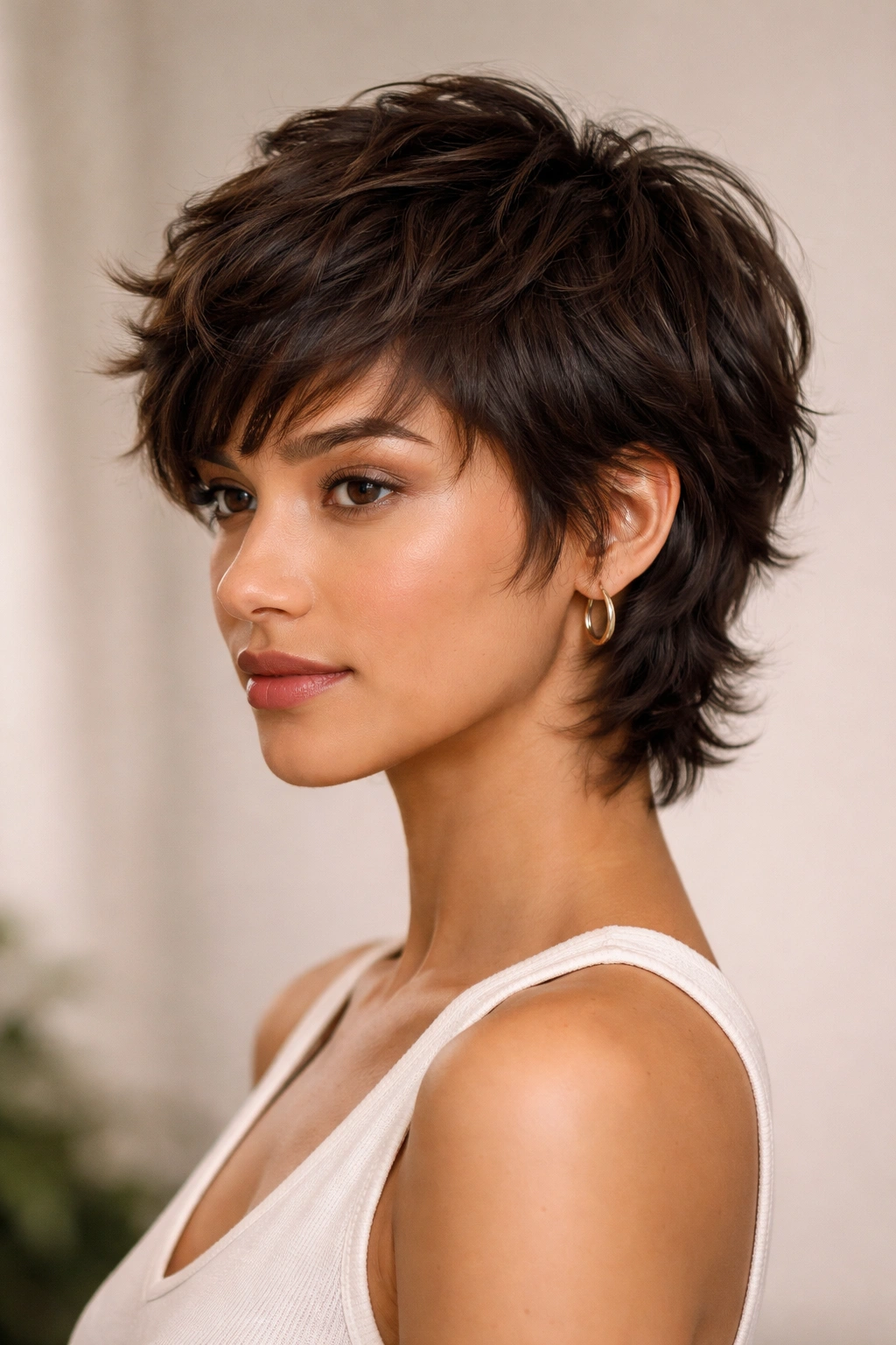 Pixie-inspired cut with layered top and longer sides