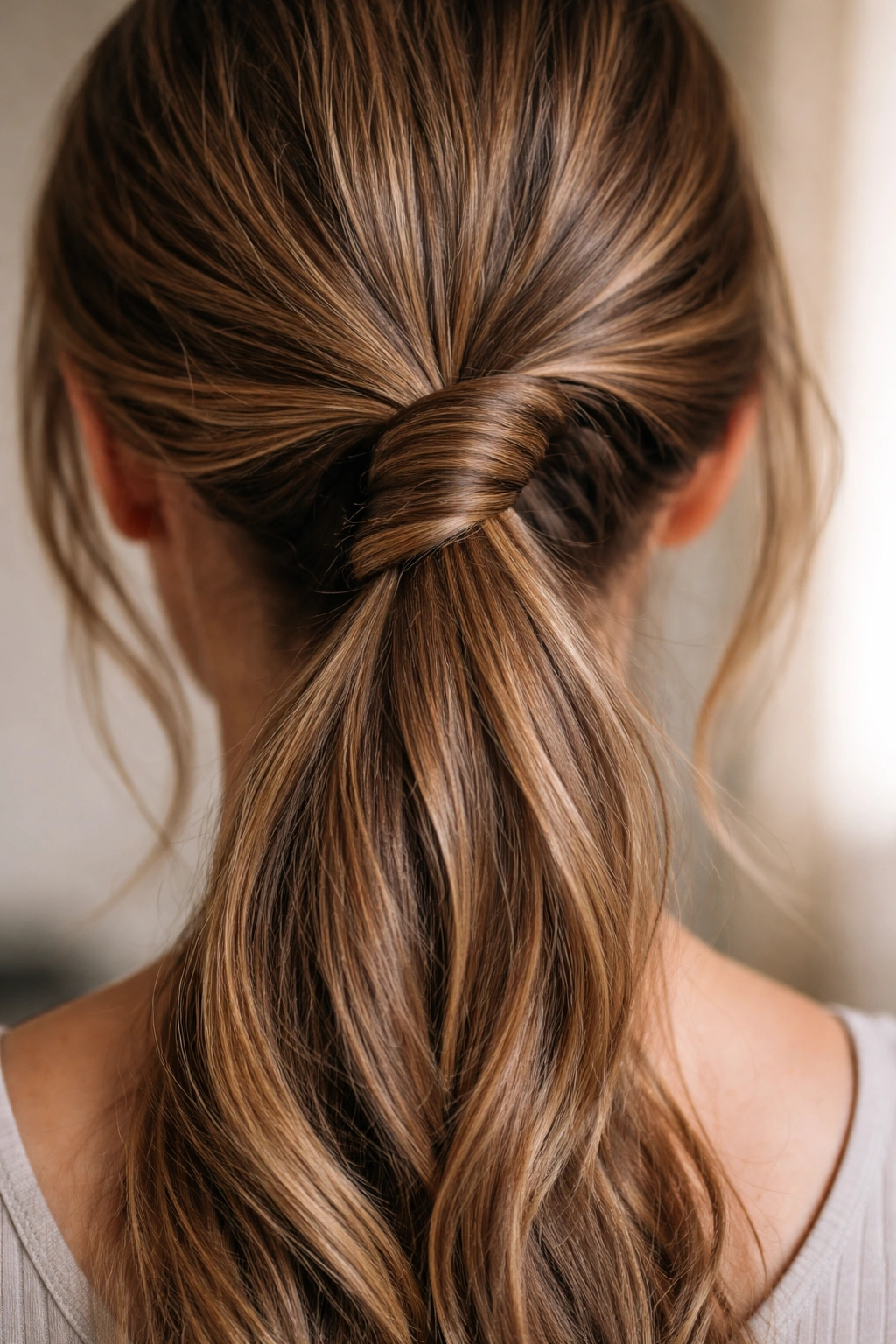 Ponytail twisted into a coil with end tucked into itself