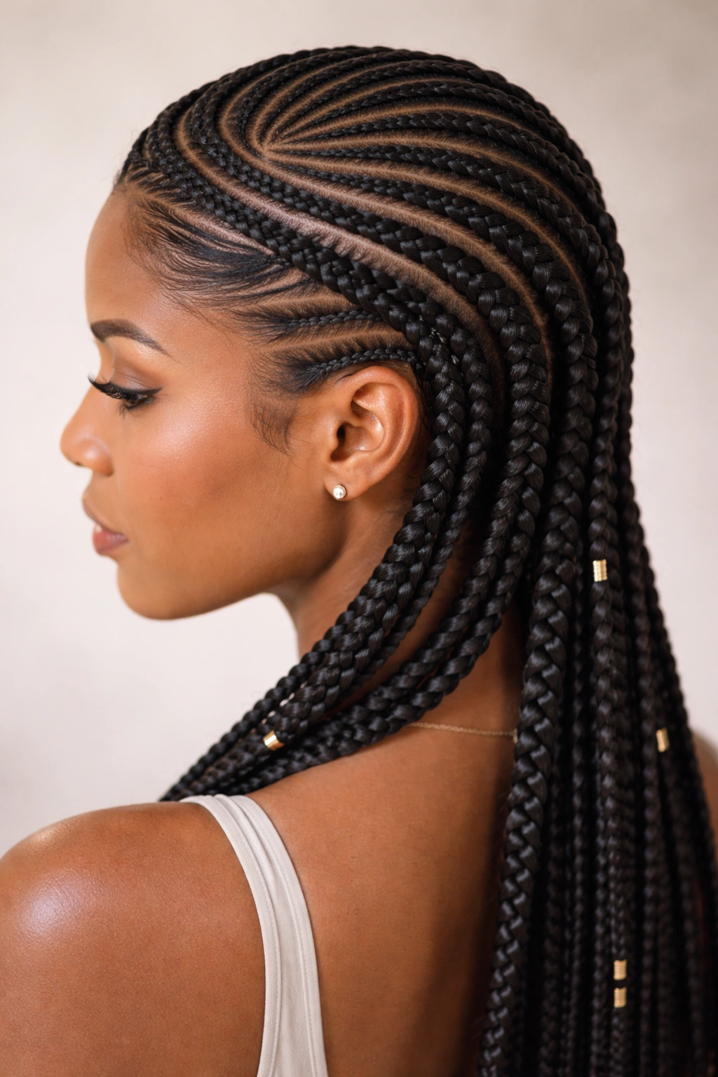 3/4 view of protective crown cornrows with side sections