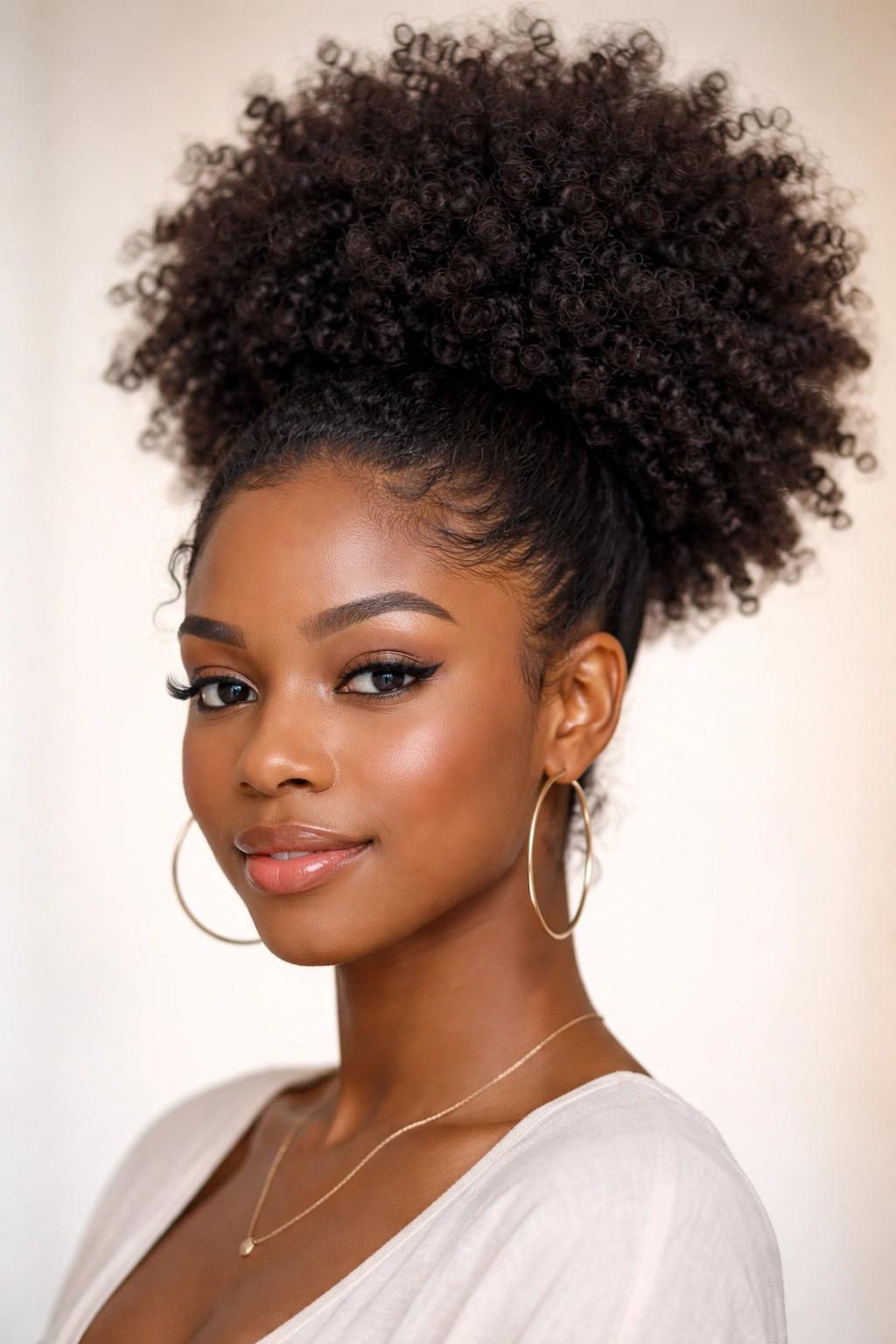 Voluminous puff hairstyle on 4C hair at the crown.