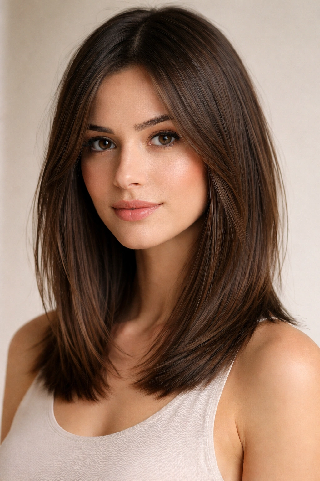 Shoulder-length hair with razor-cut texture throughout.