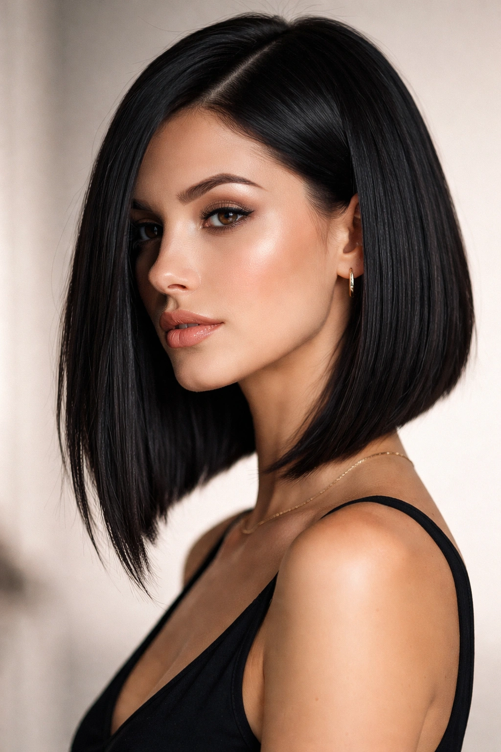 Mid-length lob with razor-cut angles and a sharp silhouette.