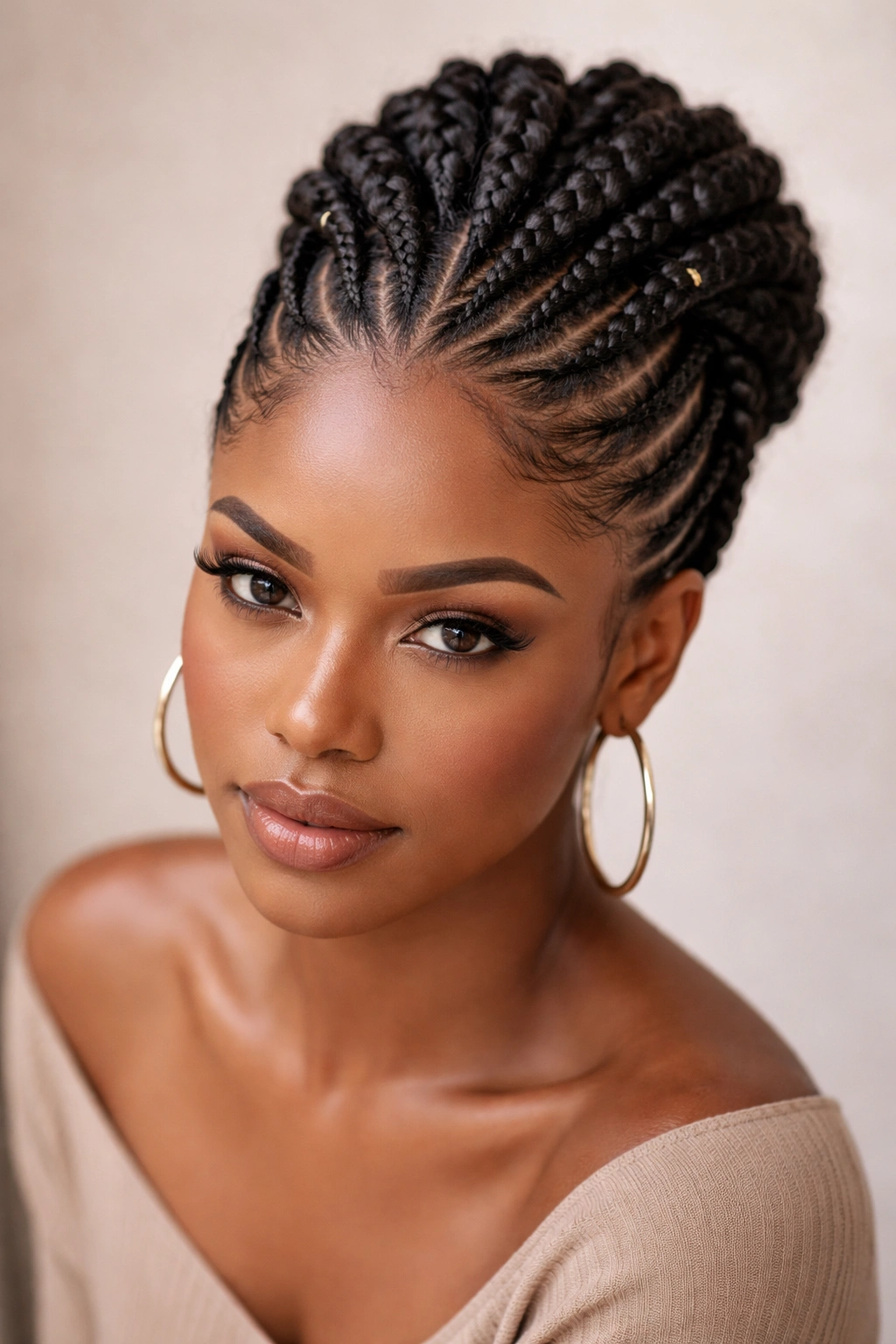 Studio portrait of reverse cornrows with lifted crown detail
