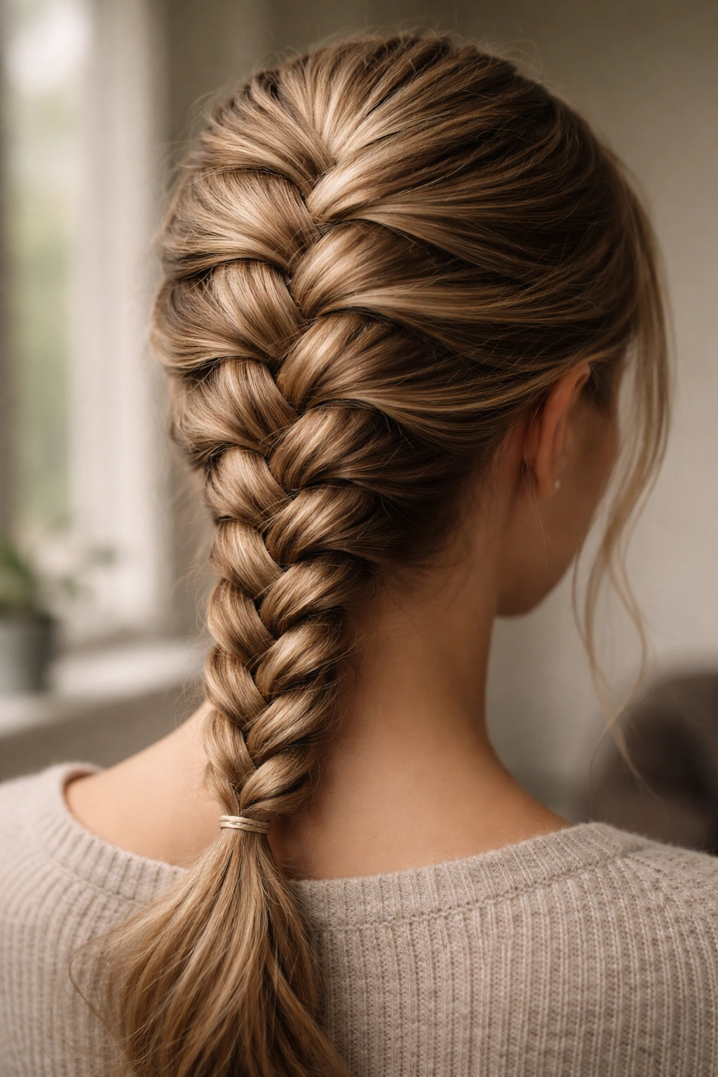 Reverse French braid along the back of the head