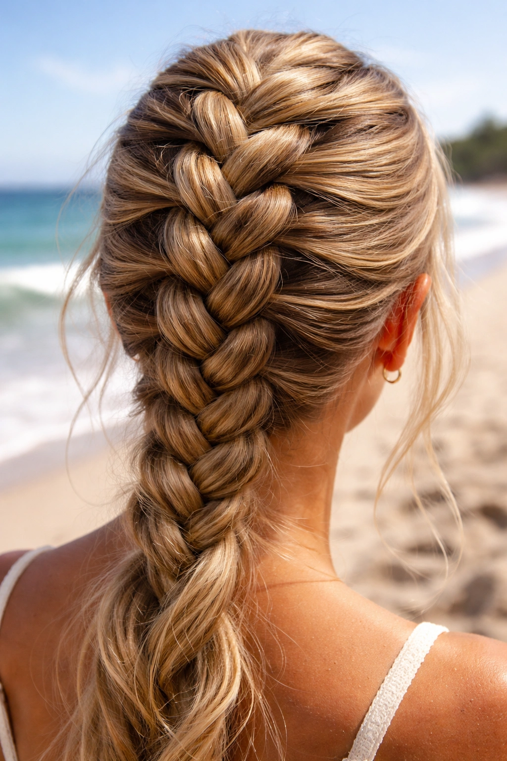 Inside-out Dutch braid along the crown with pronounced texture