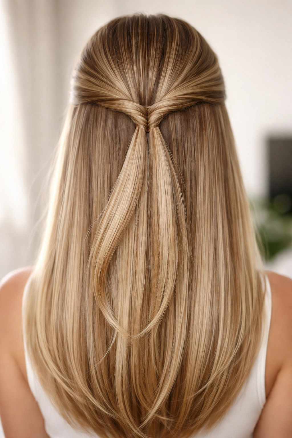 Inverse direction twists half-up on straight hair
