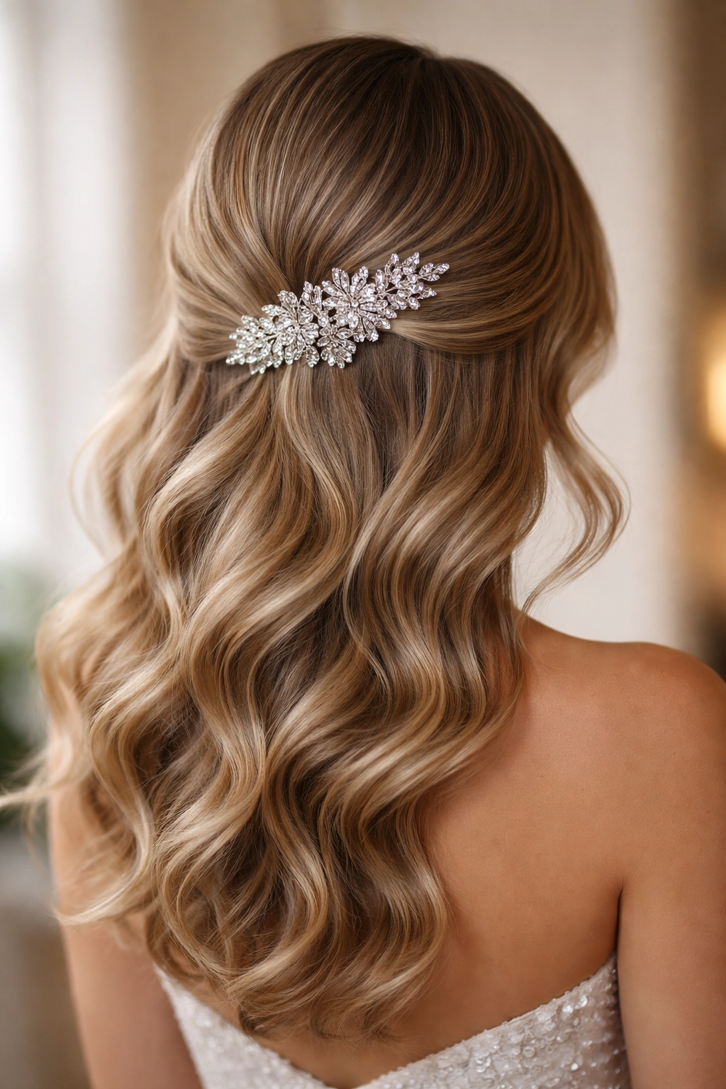 Soft waves with a rhinestone comb at the back