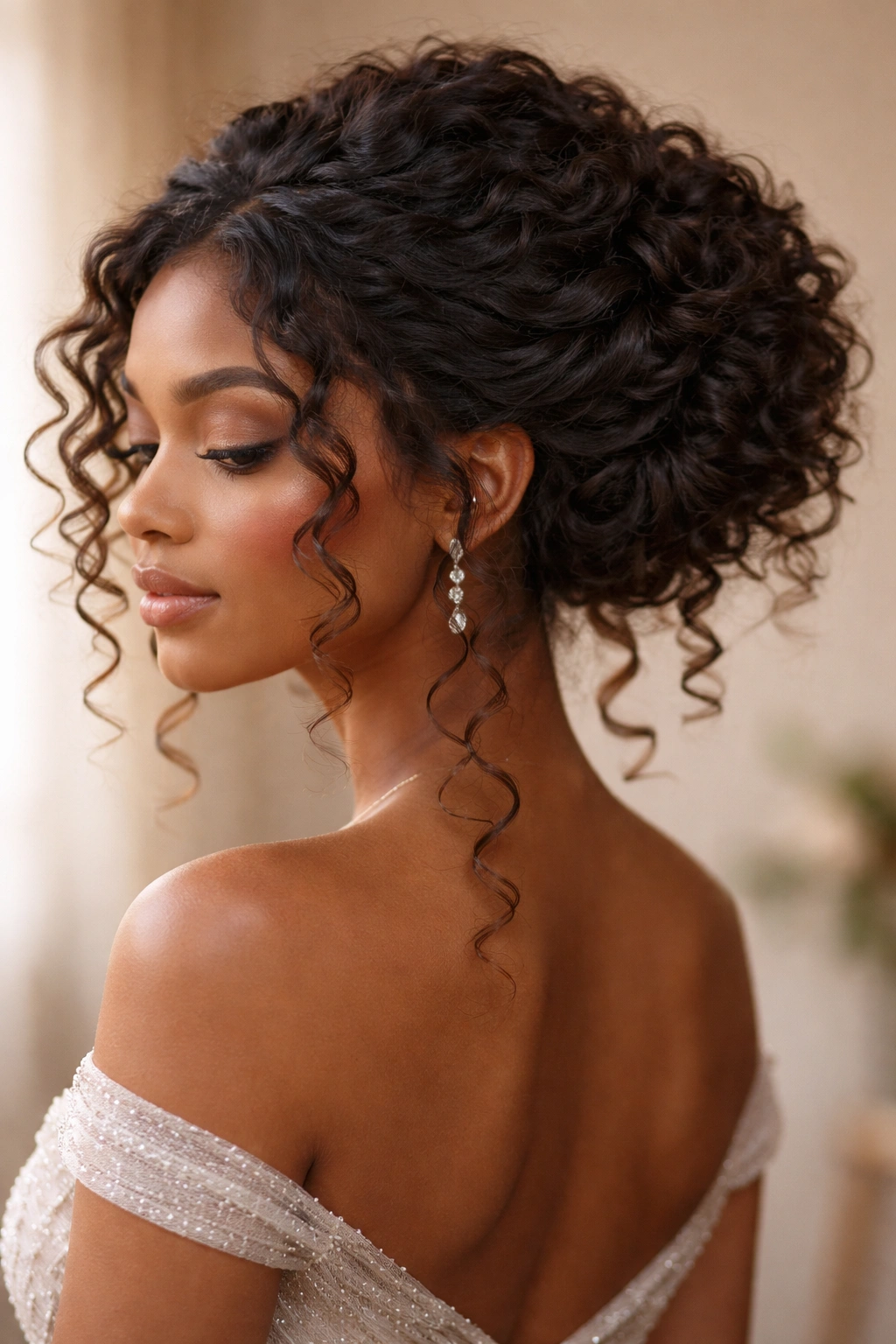Romantic twisted updo with face-framing curls