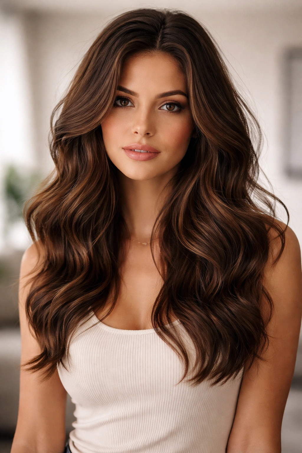 Brunette hair with root volume and loose waves
