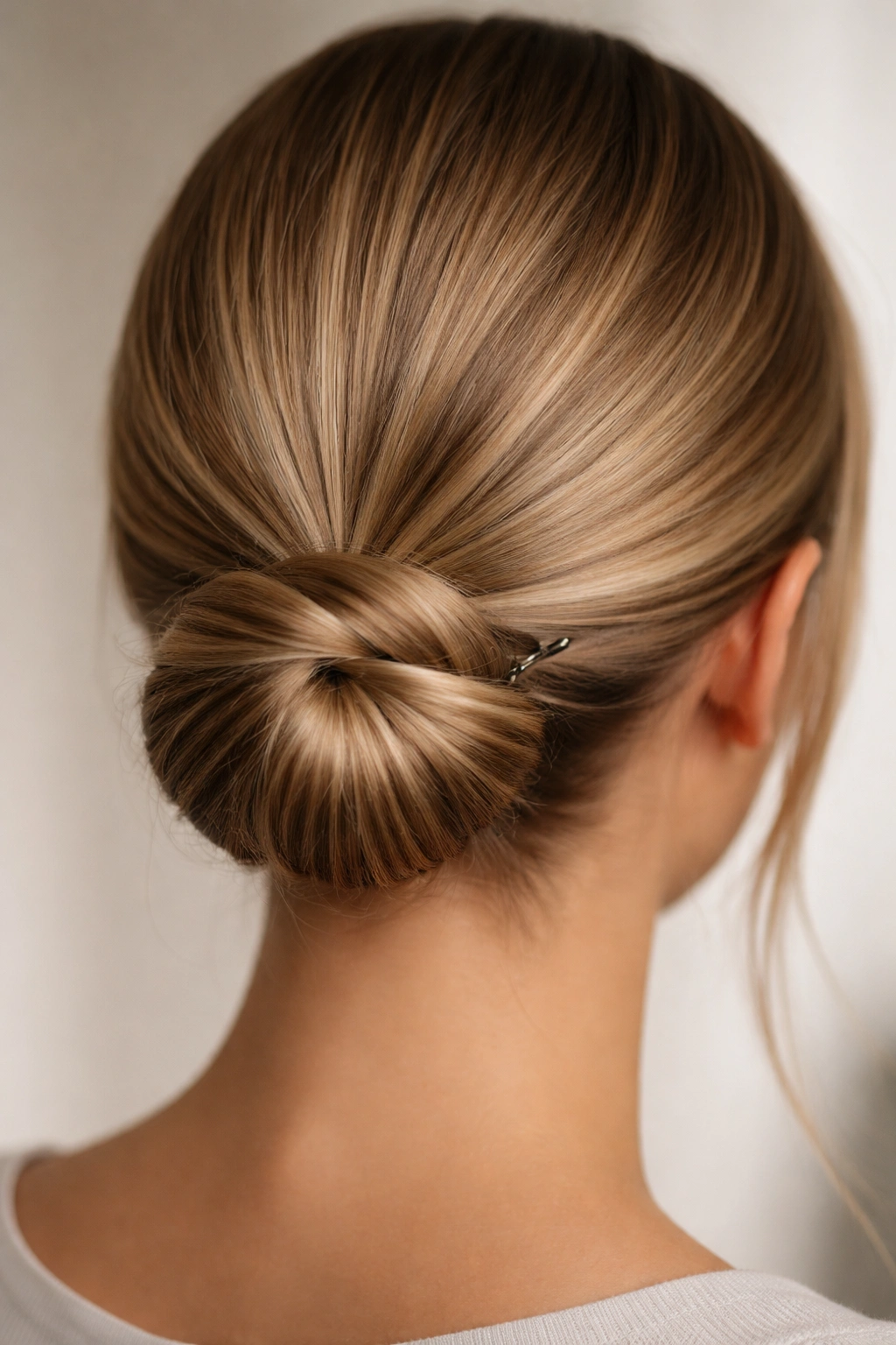 Close-up of a rope-wrapped low bun with bobby pins, showing rope texture