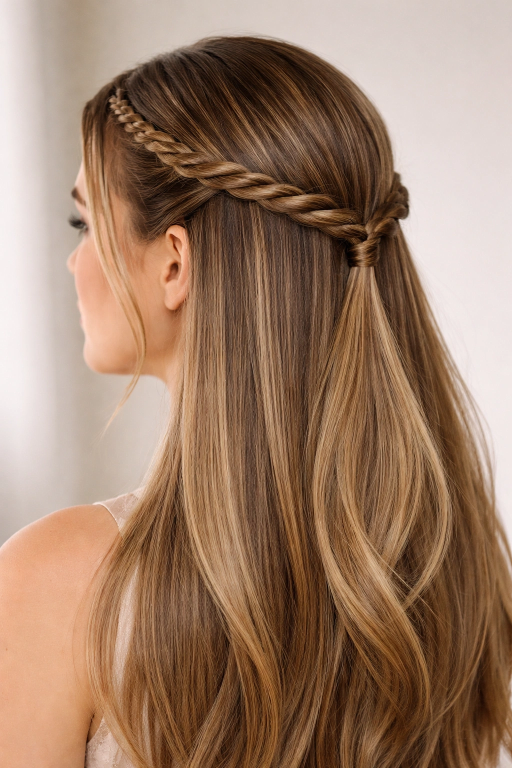 Back/side view of straight hair with a rope twist and a braided accent along the hairline.