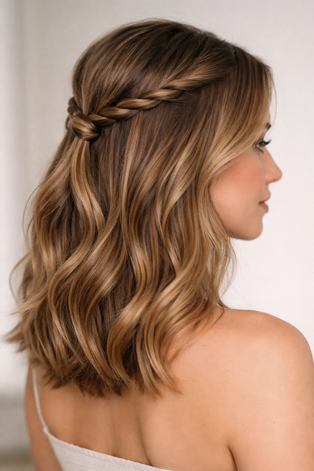 Rope twist half up hairstyle with two twisted sections at back